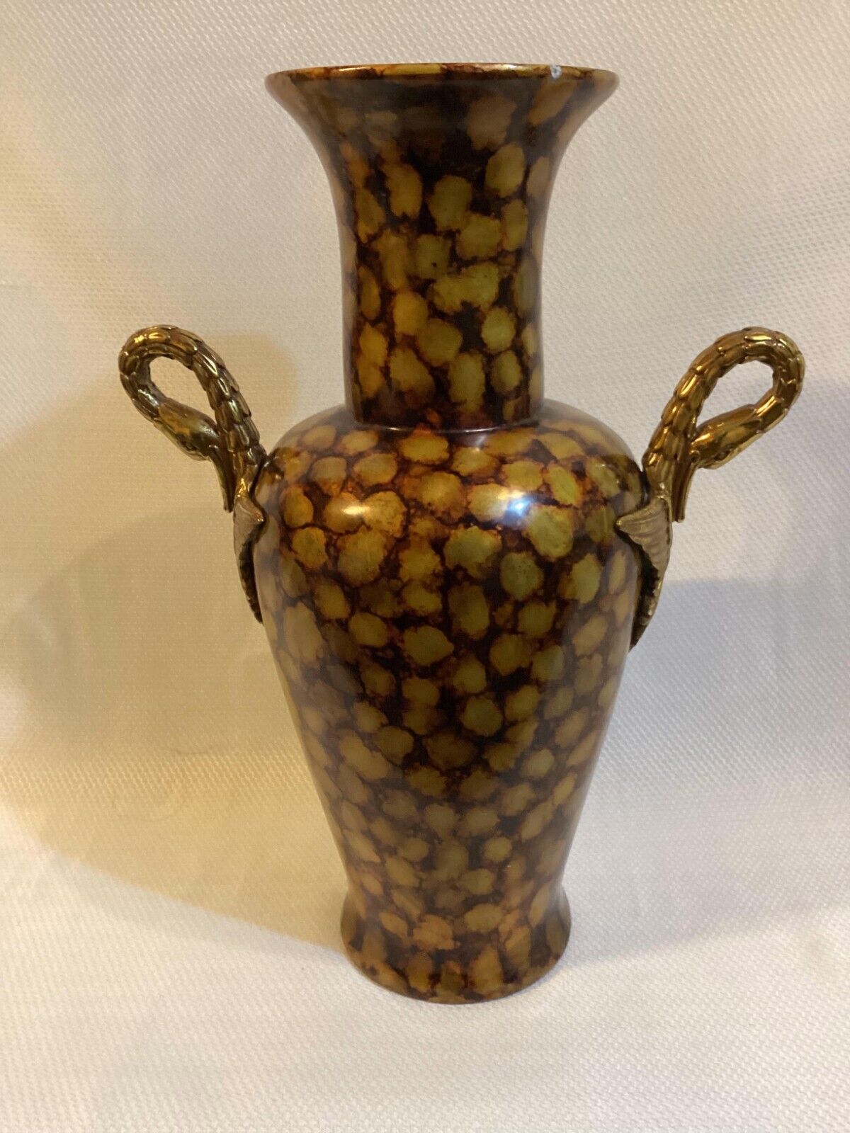 RARE Maitland Smith ceramic vase with brass swan handles