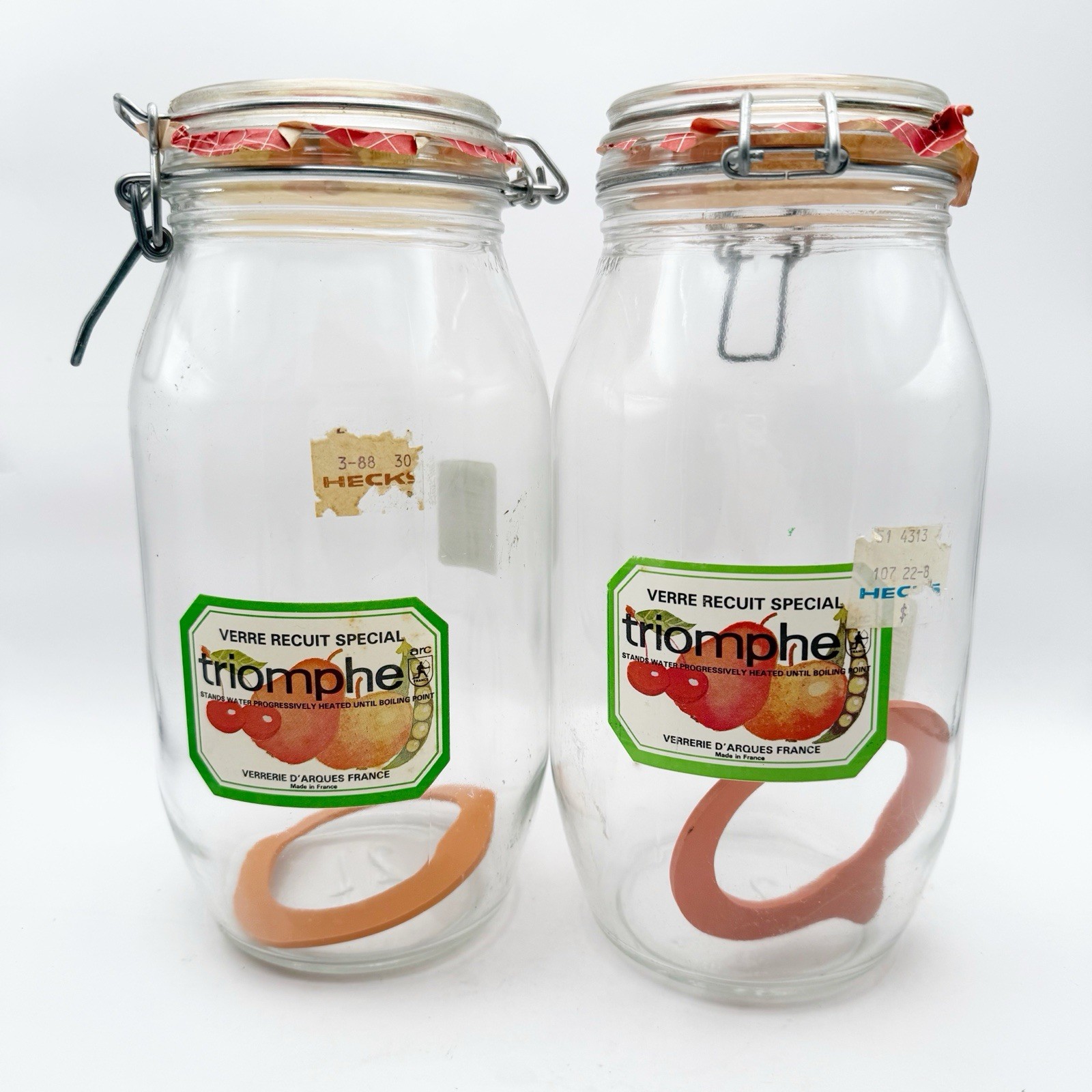 X2 Vintage Triomphe France Medium Glass Jar/Canister Wire Lock 2L New Old Stock