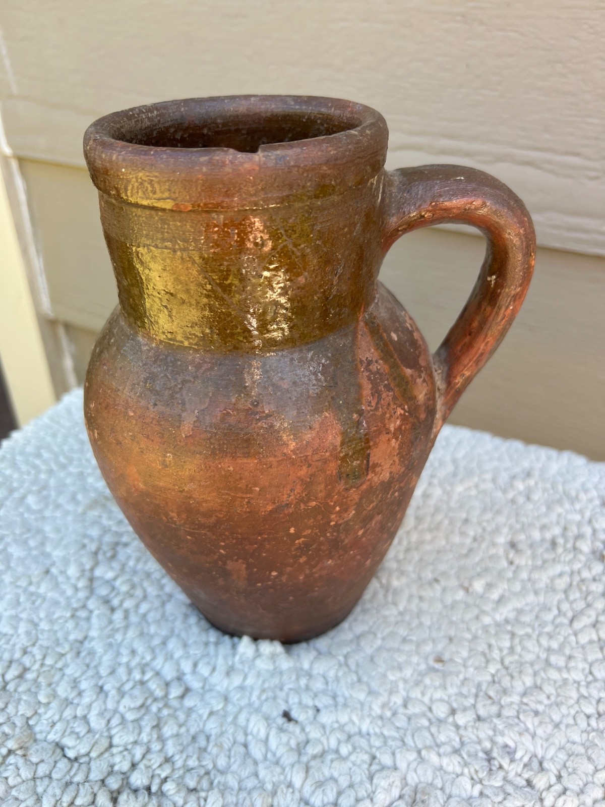 VTG Mediterranean European Stoneware or Clay Heavy Pitcher Jug 8.5 X 6 X 3.25 VTG Mediterranean European Stoneware or Clay Heavy Pitcher Jug 8.5 X 6 X 3.25