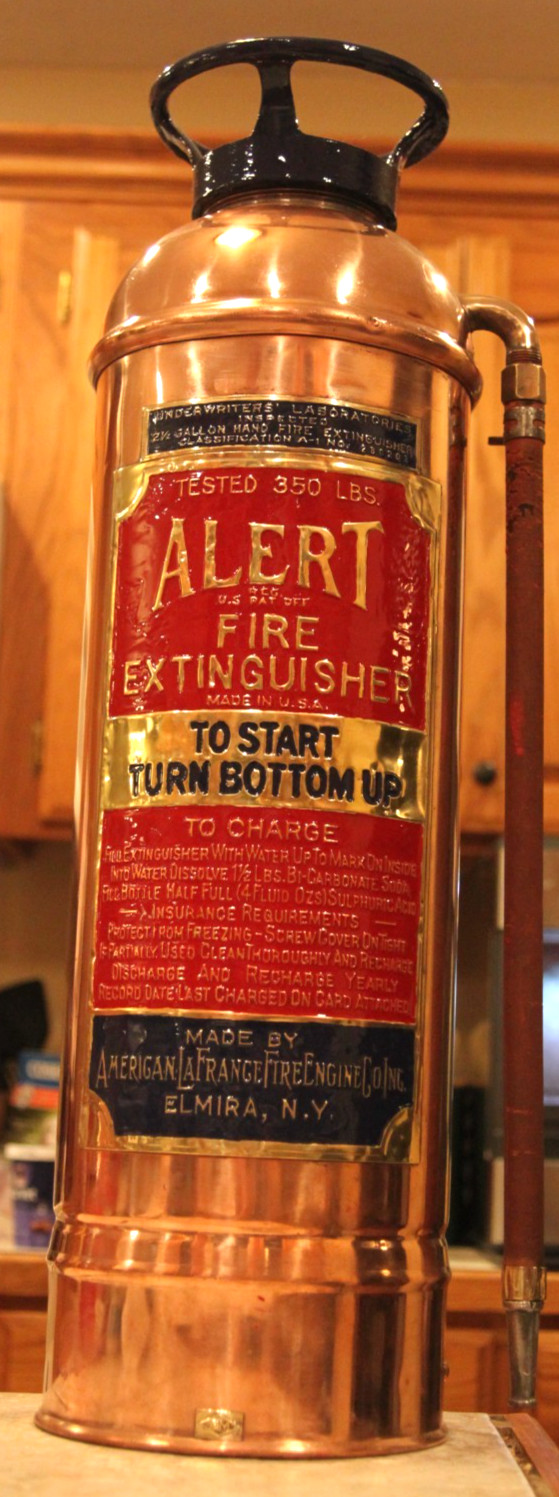 Antique Vintage ALERT AMERICAN LAFRANCE Copper Brass Fire Extinguisher-Polished
