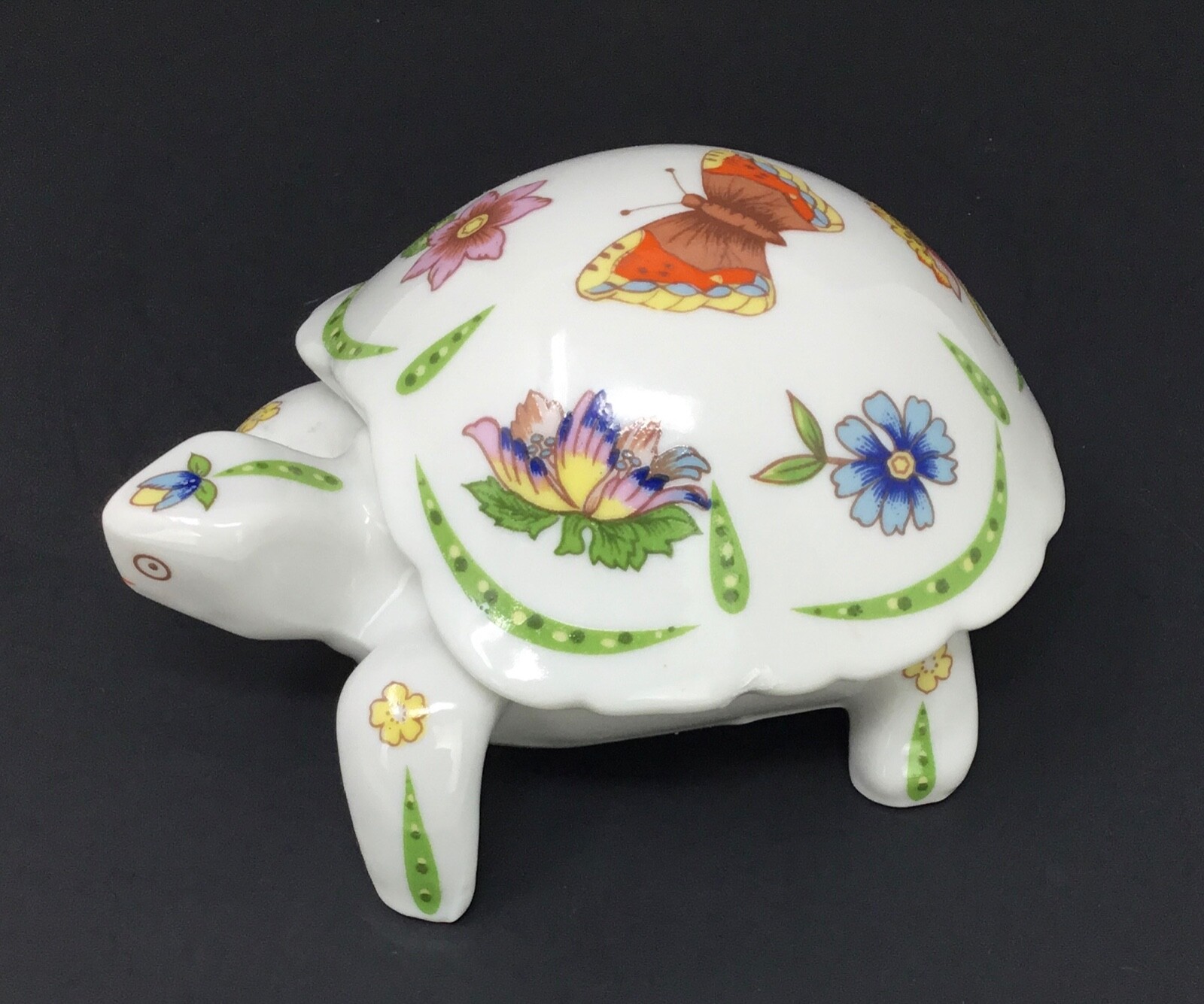 Prestige Porcelain 2 Pc Turtle Candle Holder Hand-Painted Flowers Butterfly 4.5
