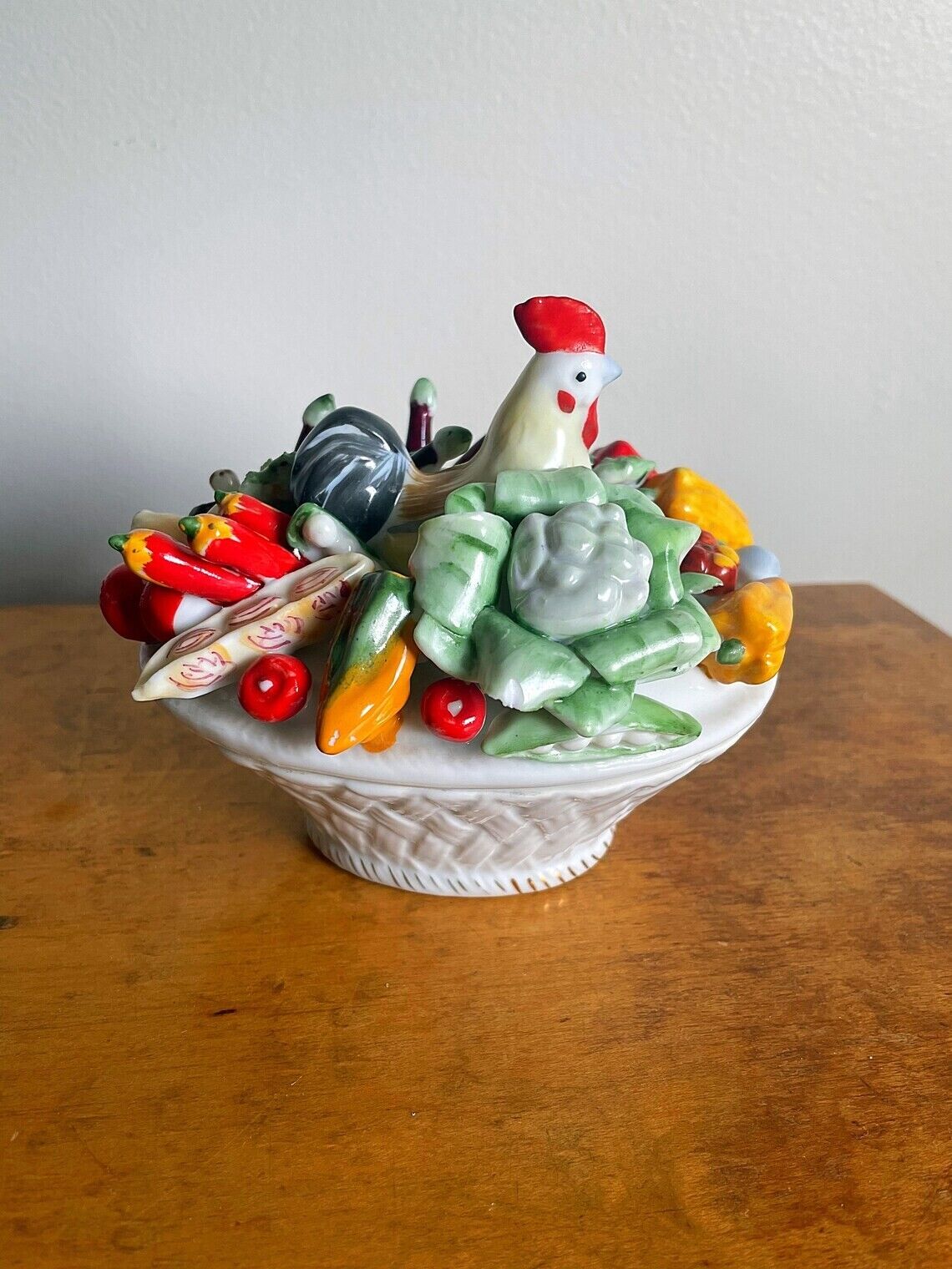 Rooster Covered Dish with Vegetable Lid Vintage Small Porcelain Covered Dish
