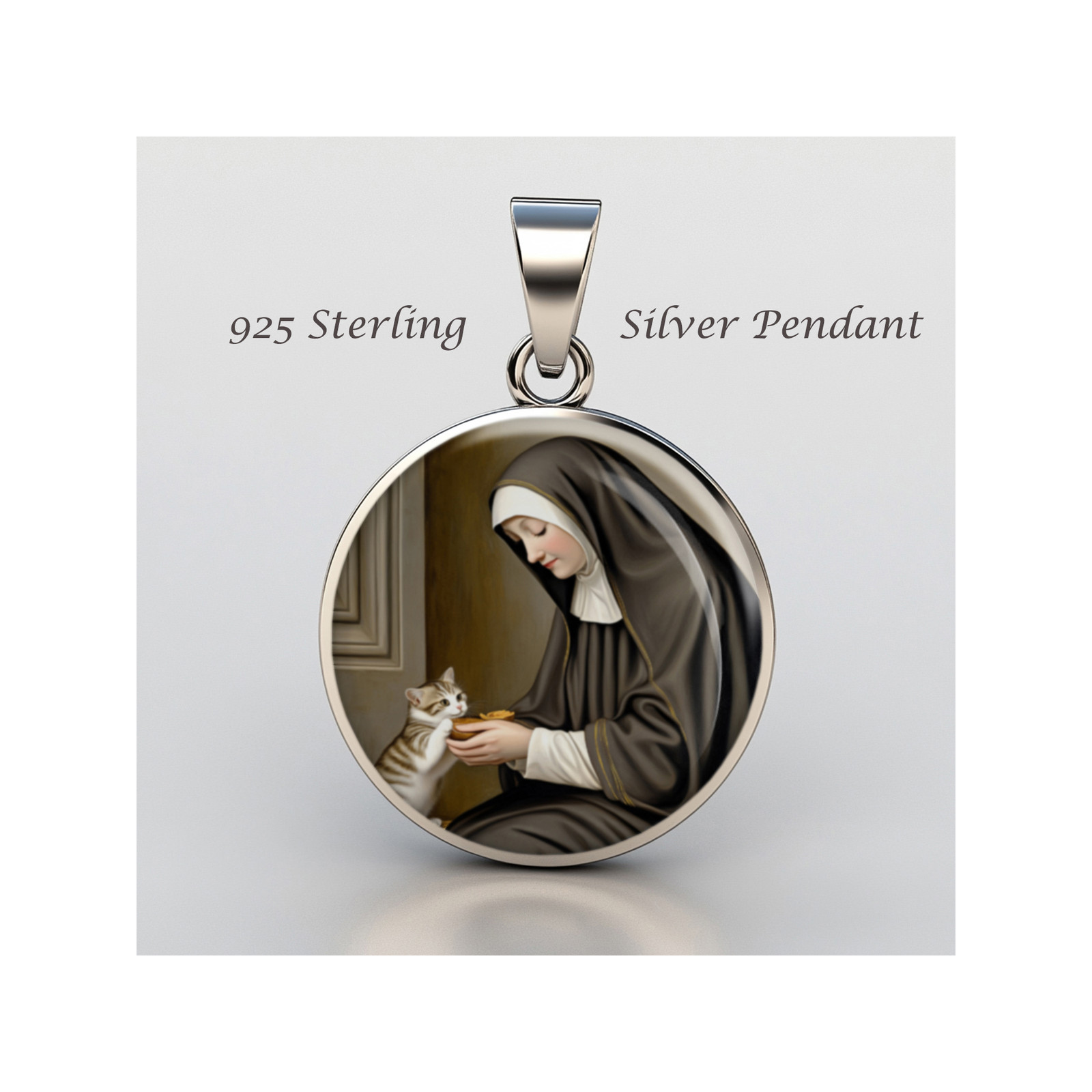 Saint Gertrude Of Nivelles 925 Sterling Silver Christian Medal