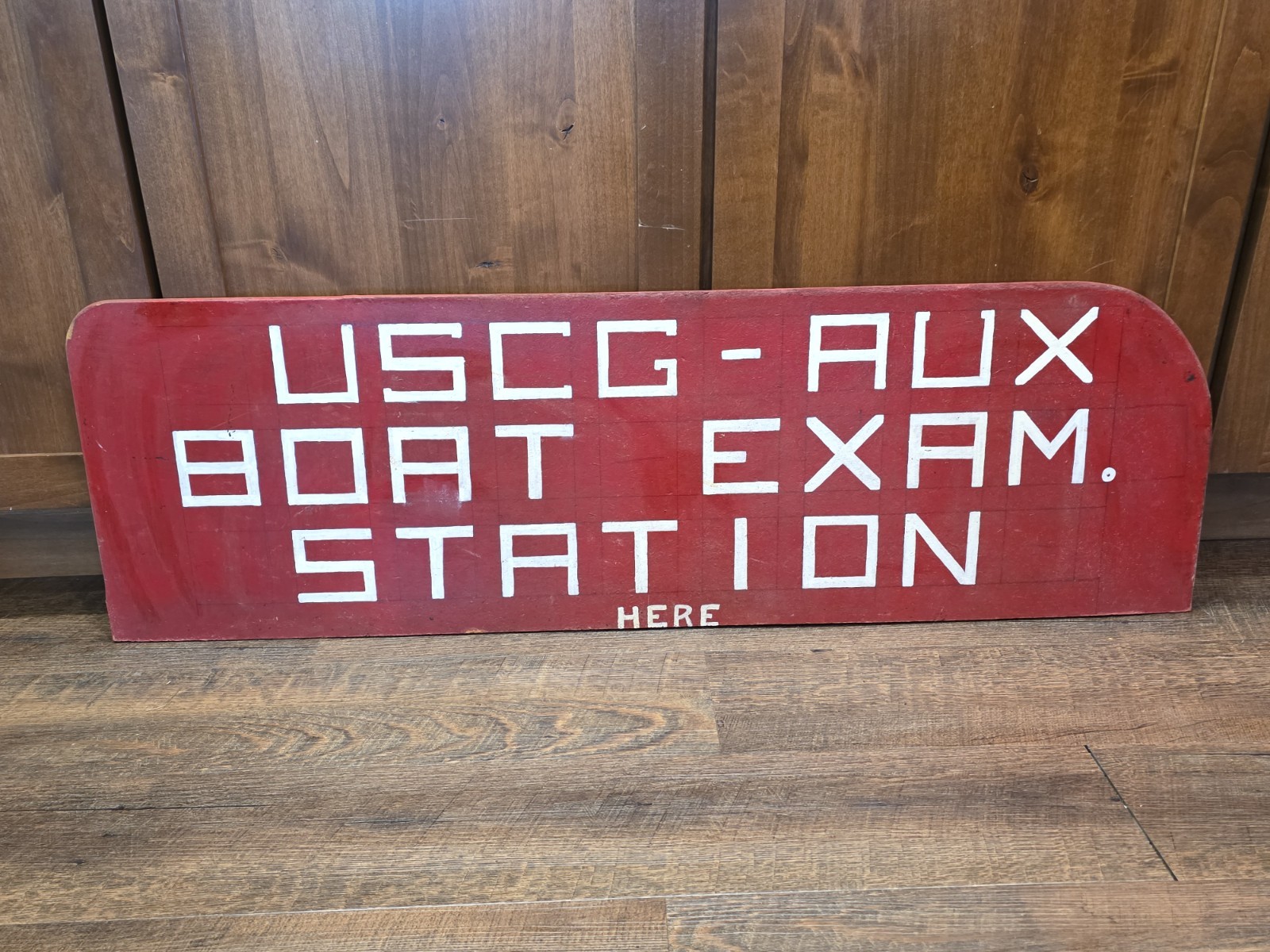 Vint. 1940s USCG Aux Hand Painted Wooden Sign Coast Guard Exam Station WW2 WWII