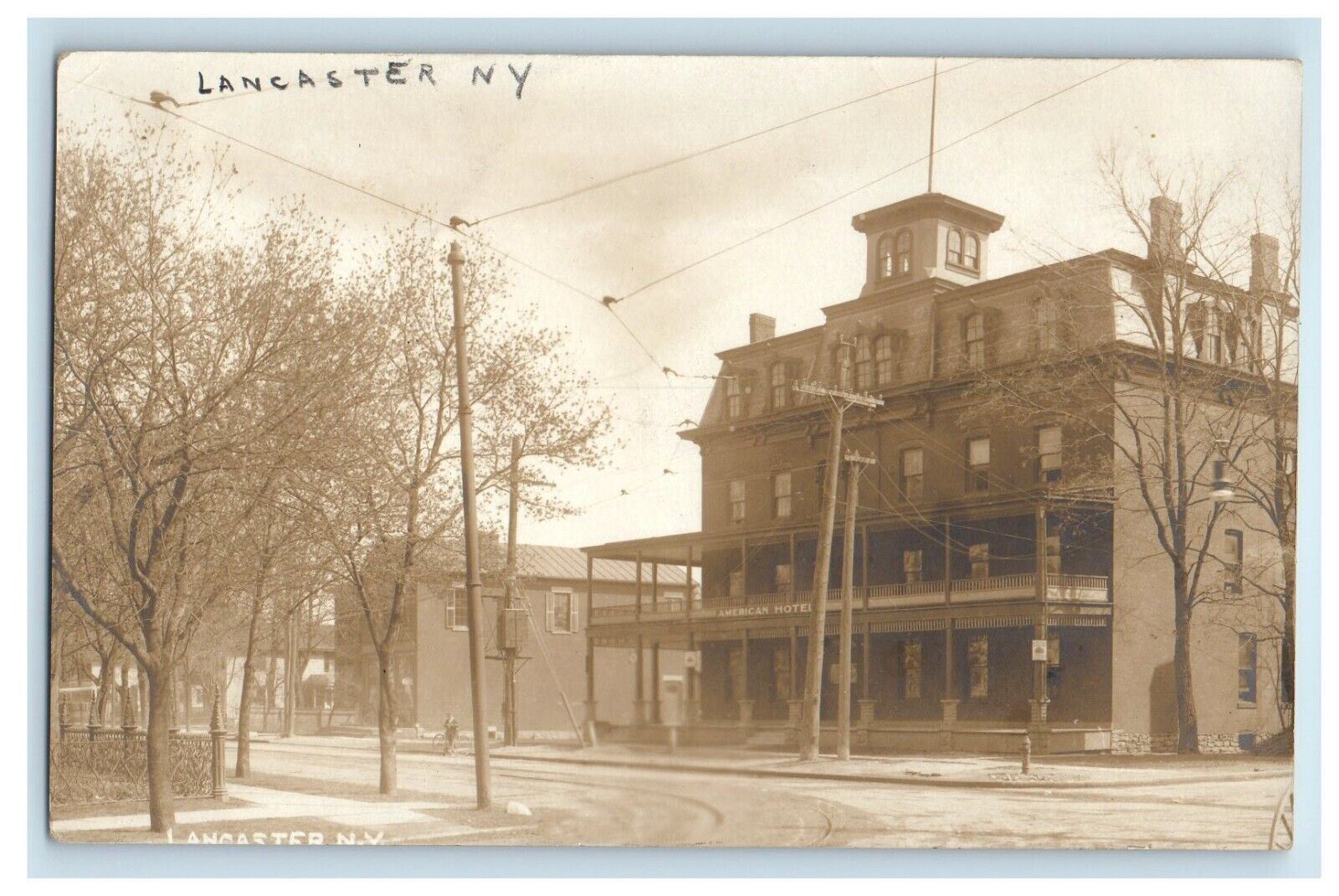 1913 American Hotel Street View Lancaster New York NY RPPC Photo Posted Postcard