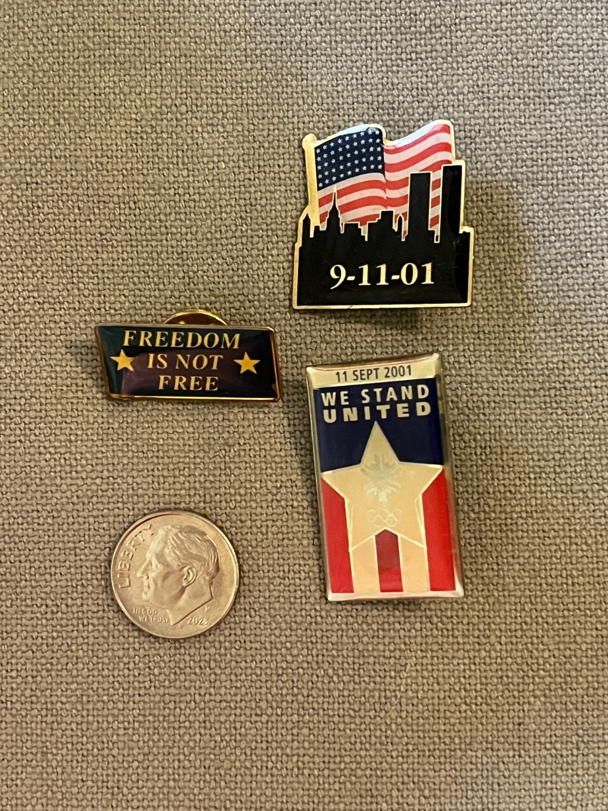 Vintage 9-11-01 Remembrance American Flag Pins Lot of 3