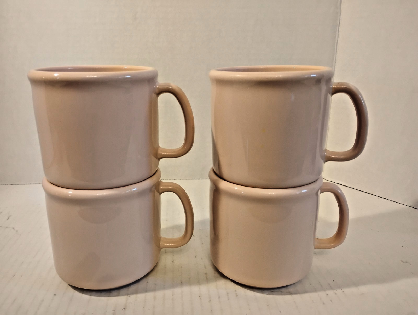Vintage Tupperware, Set of 4 Mugs, Desert Peach/Pink Melamine, Stackable, 1970s