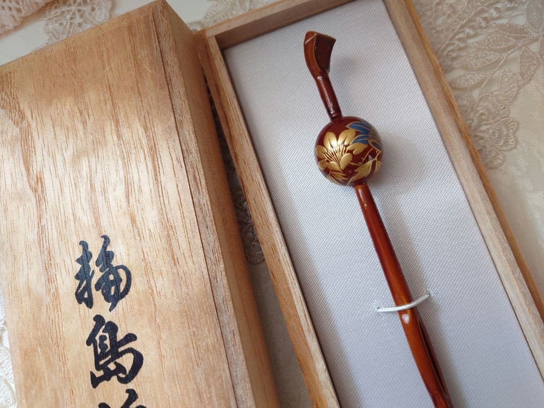Wajima Nuri Kanazashi Hairpin Lacquer Jewelry Brown Gold Blue Authentic Wajima Nuri Kanazashi Hairpin Lacquer Jewelry Brown Gold Blue Authentic