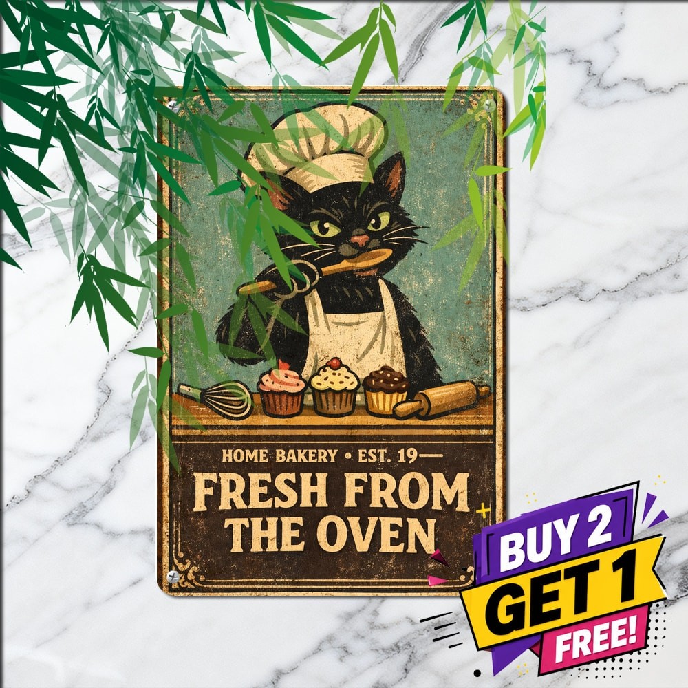 Anthropomorphic Black Chef Poster Vintage Cat Baker Metal Tin Sign Wall Decor
