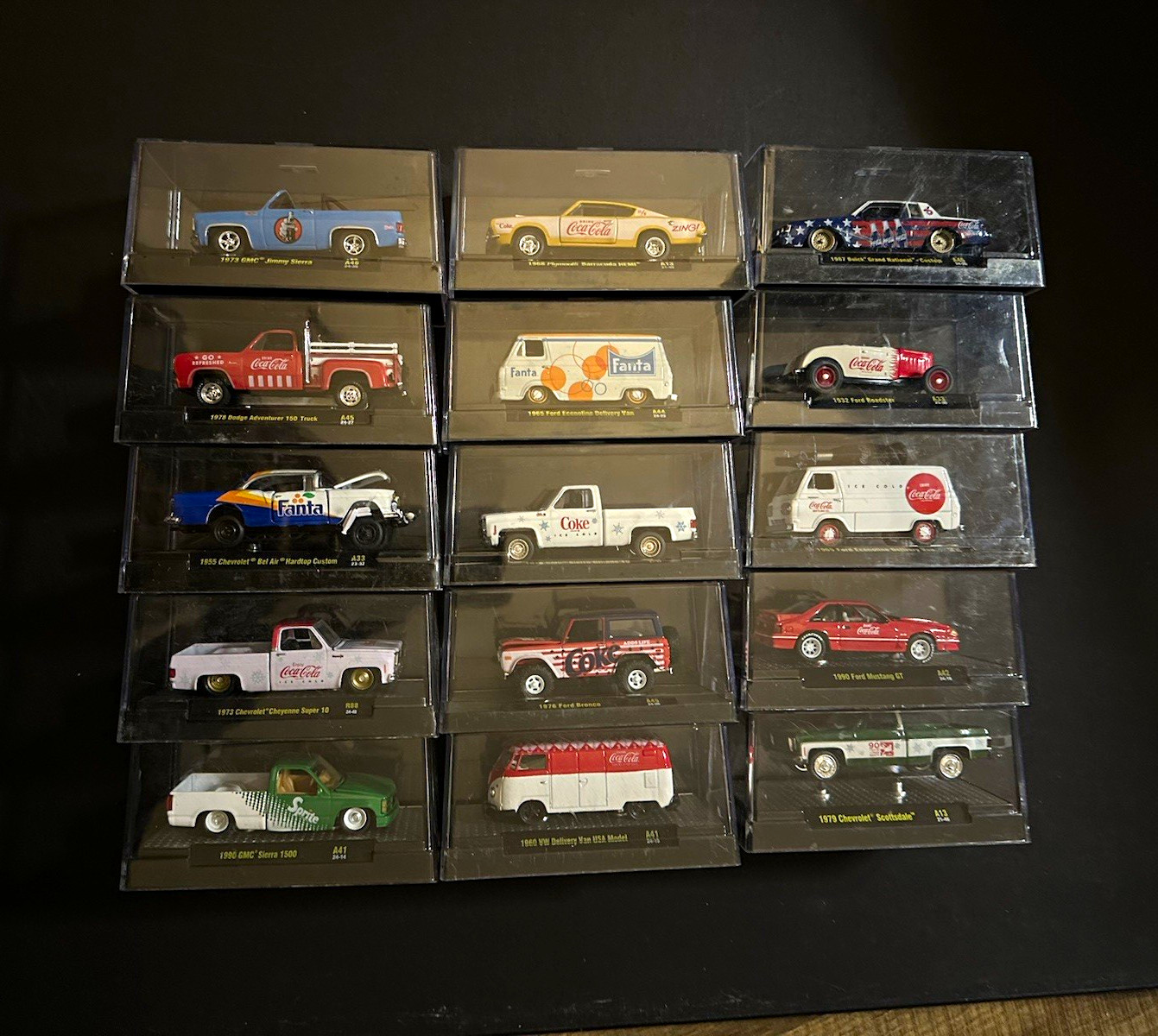 Coca-Cola Advertising Diecast Trucks & Cars Lot of 13 w/ Display Cases