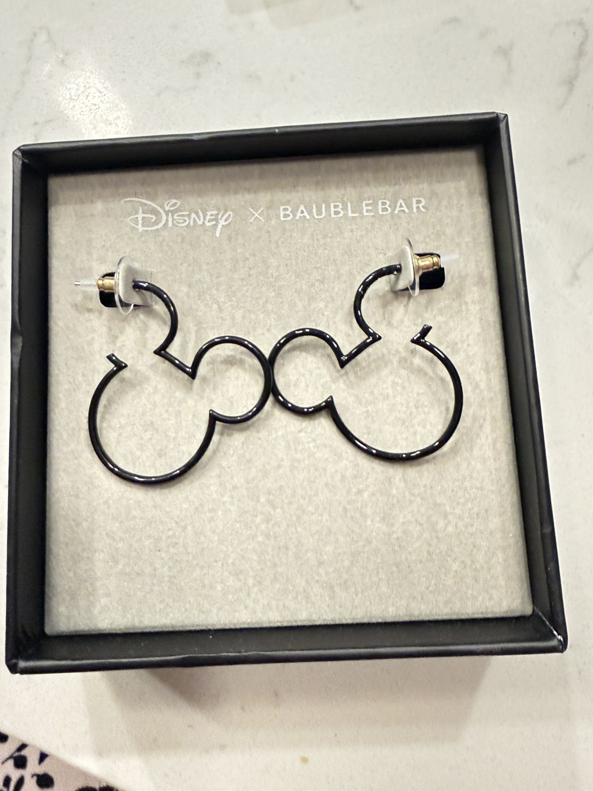 NEW IN GIFT BOX Disney X Baublebar Black Mickey Mouse Outline Hoop Earrings 🖤