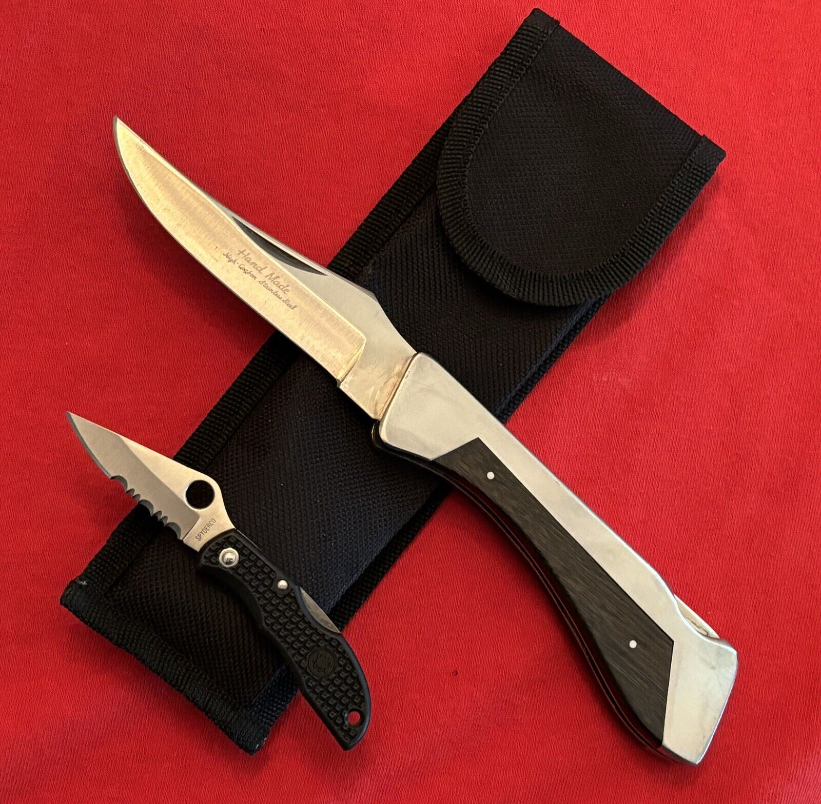 SPYDERCO SERRATED DRAGONFLY & HAND MADE CUSTOM KNIFE - MADE IN JAPAN
