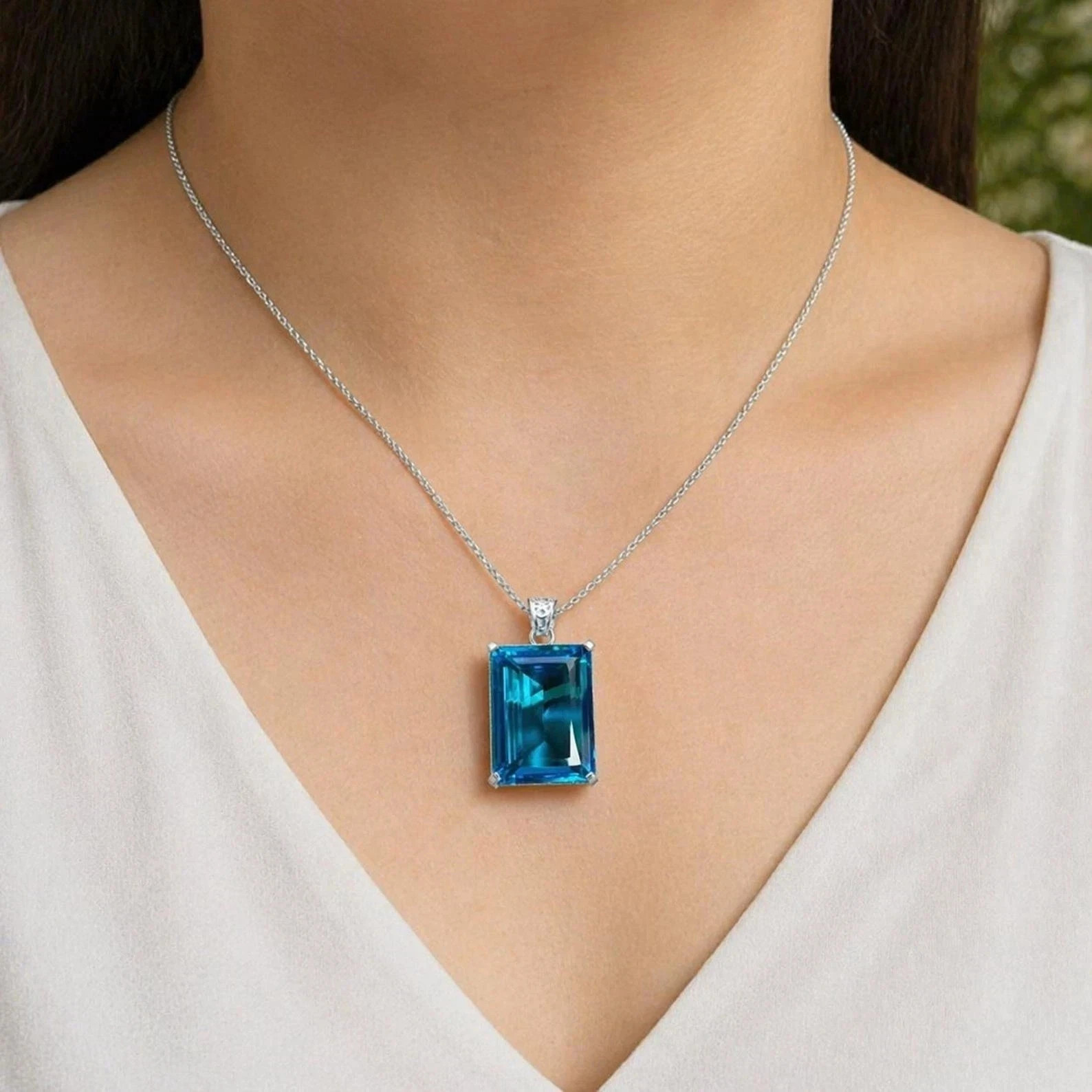 94 Ct Natural Blue Topaz Pendant Emerald Cut 925 Silver IGL Loose Gems 6YNZ
