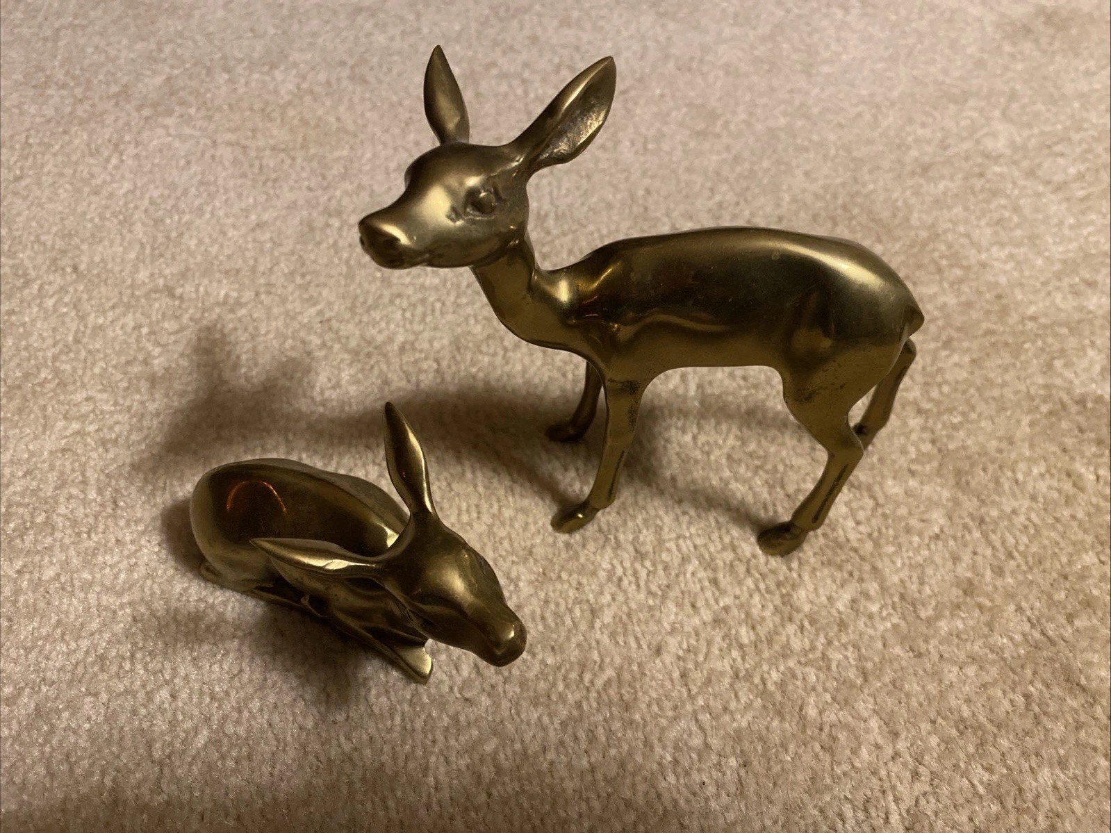 Vintage MCM Korean Solid Brass deer and fawn