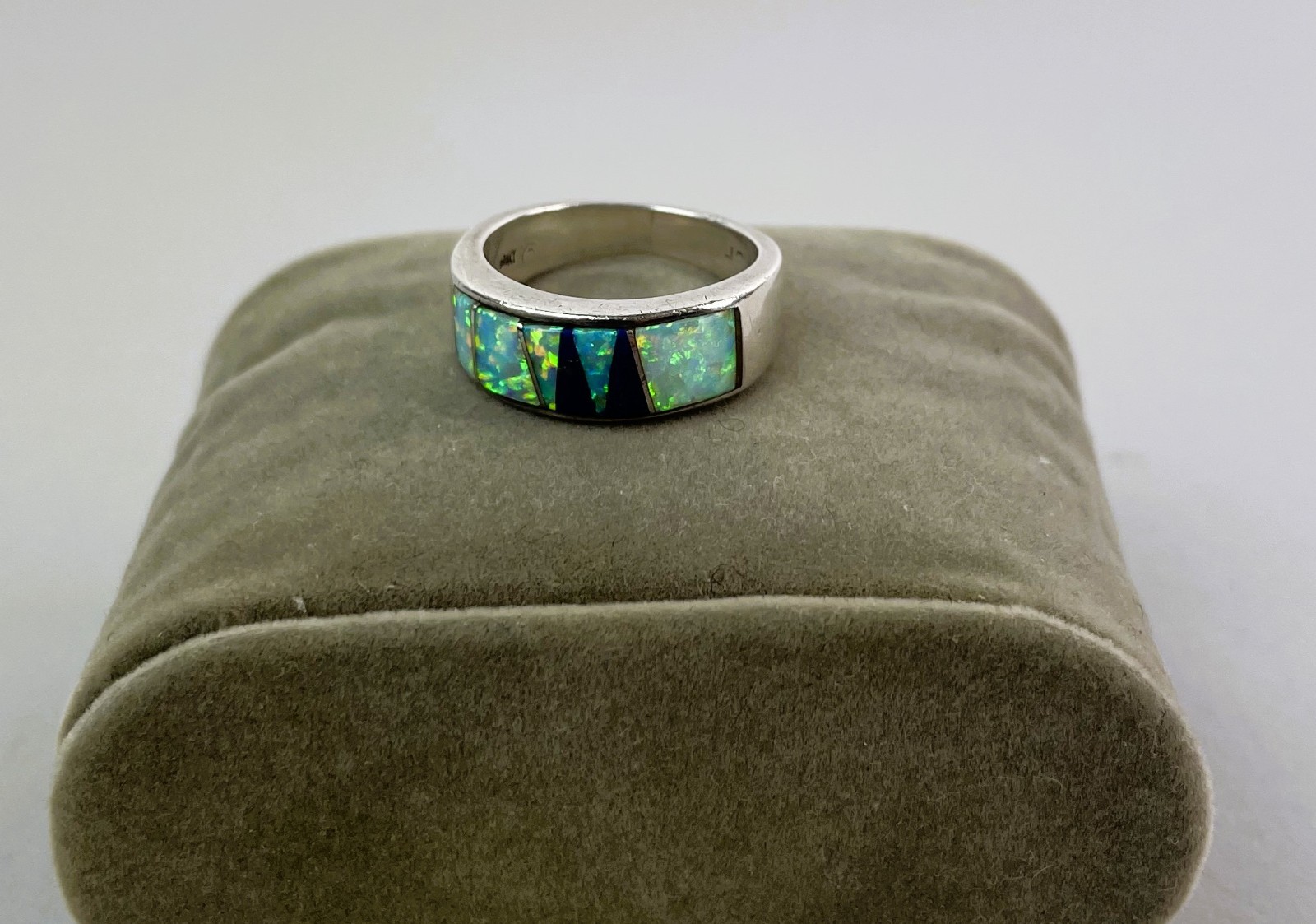 Vintage Earl Plummer Navajo Sterlingsilver Dine OPAL LAPIS Inlay UNISEX Ring 7.5
