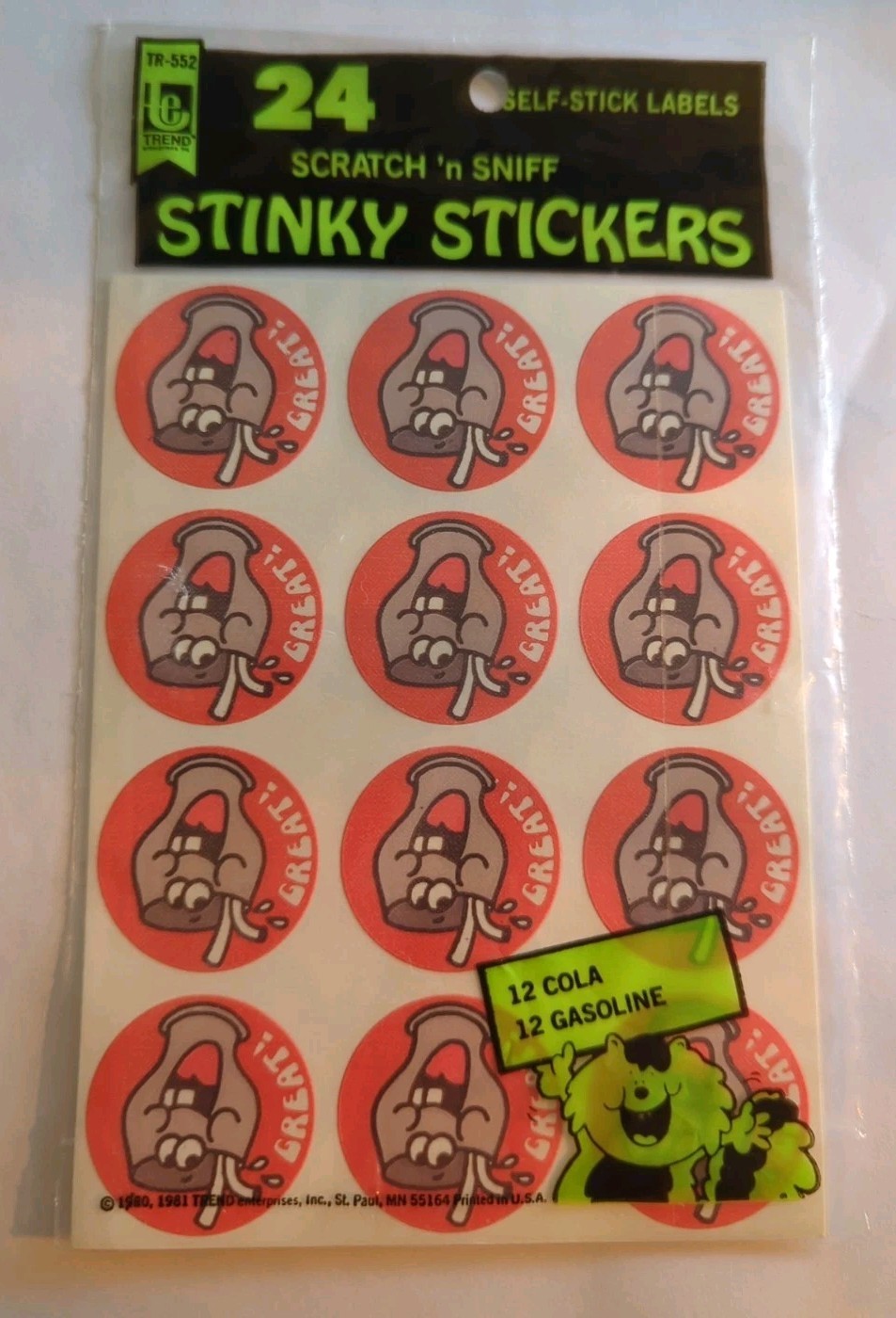 Vintage Trend Scratch And Sniff Stinky Stickers Pack Cola Gasoline 24 Total New