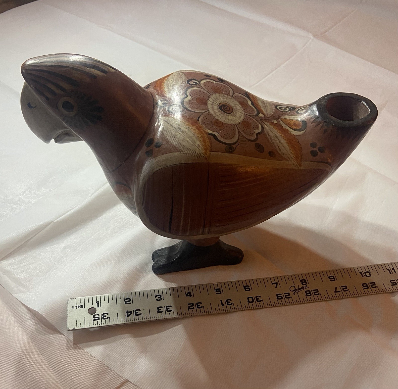 VTG Tonala Jalisco Mexico Pottery Parrot Water Vessel Vase Folk Art Terracotta