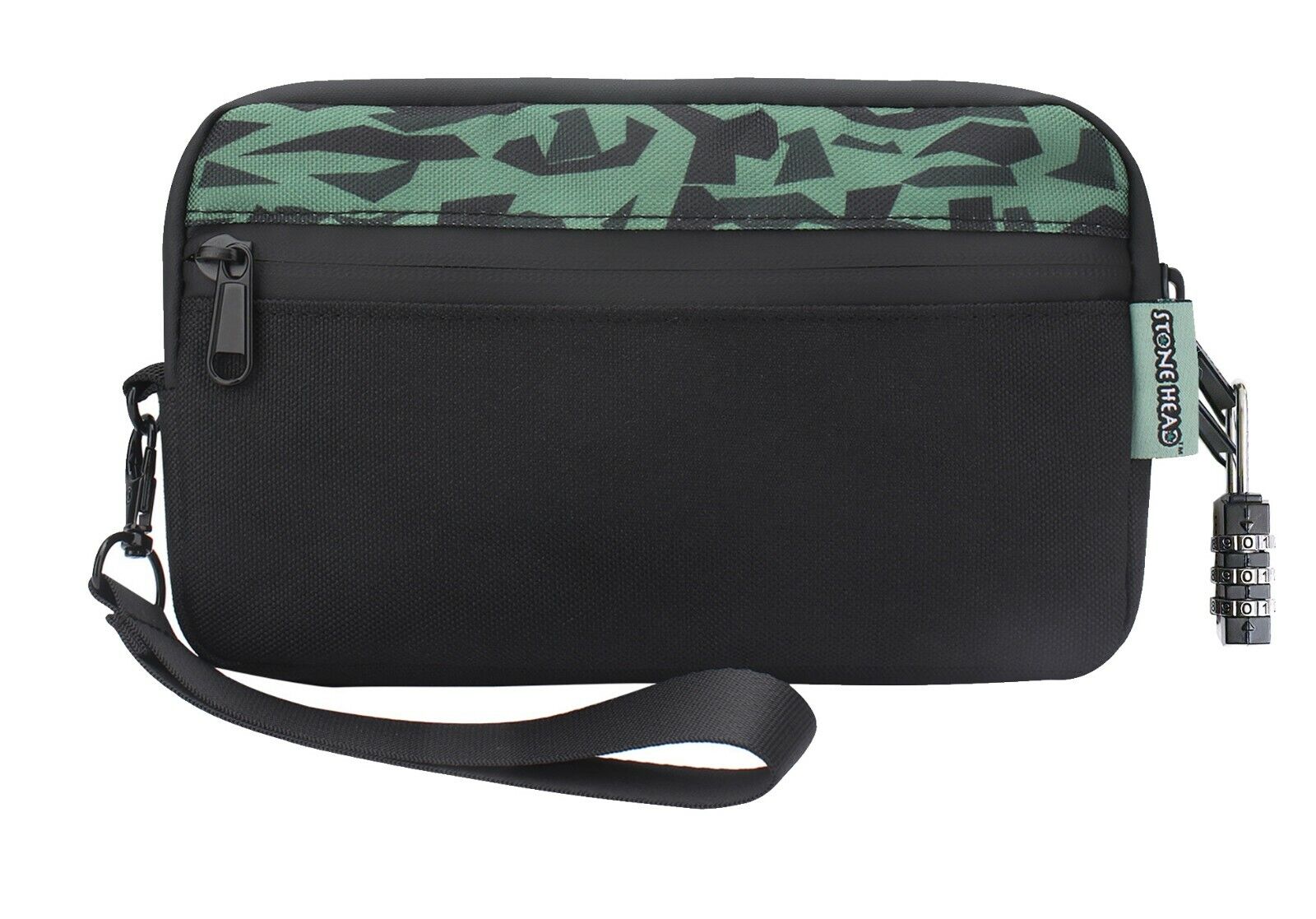 OFFICIAL STONEHEAD® Black & Green Camo Smell Proof Bag with Combination Lock 