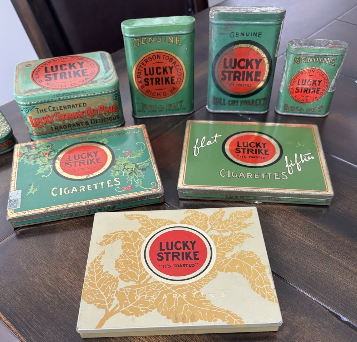 8 different Lucky Strike Empty Vintage Tobacco Tins RA Patterson Richmond VA