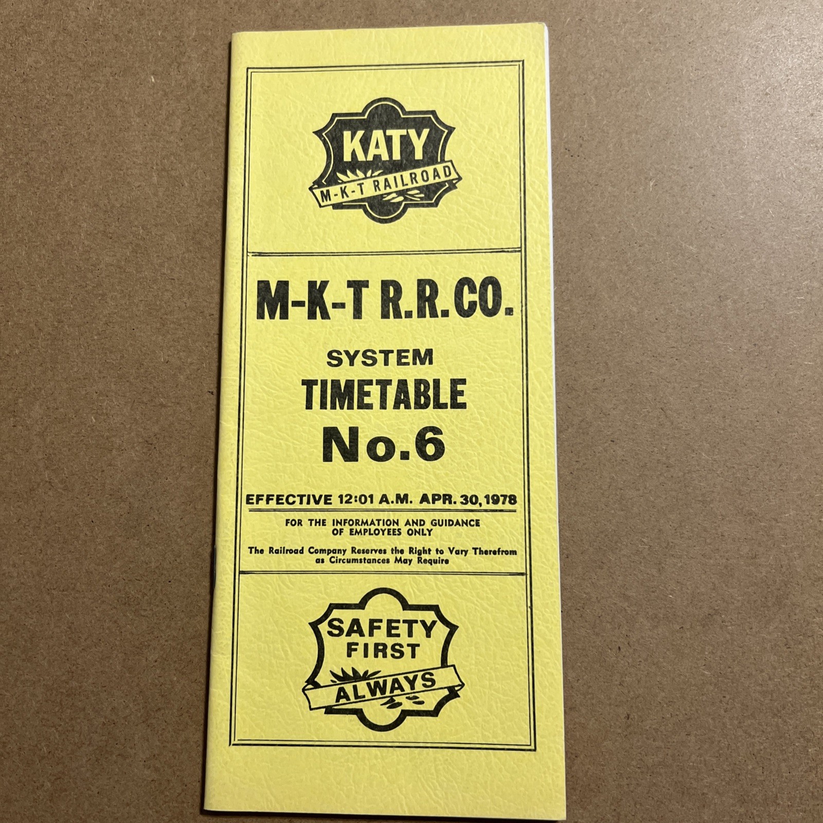 KATY M-K-T Railroad Employee Timetable #6 Railroad Timetable 1978 Ephemera