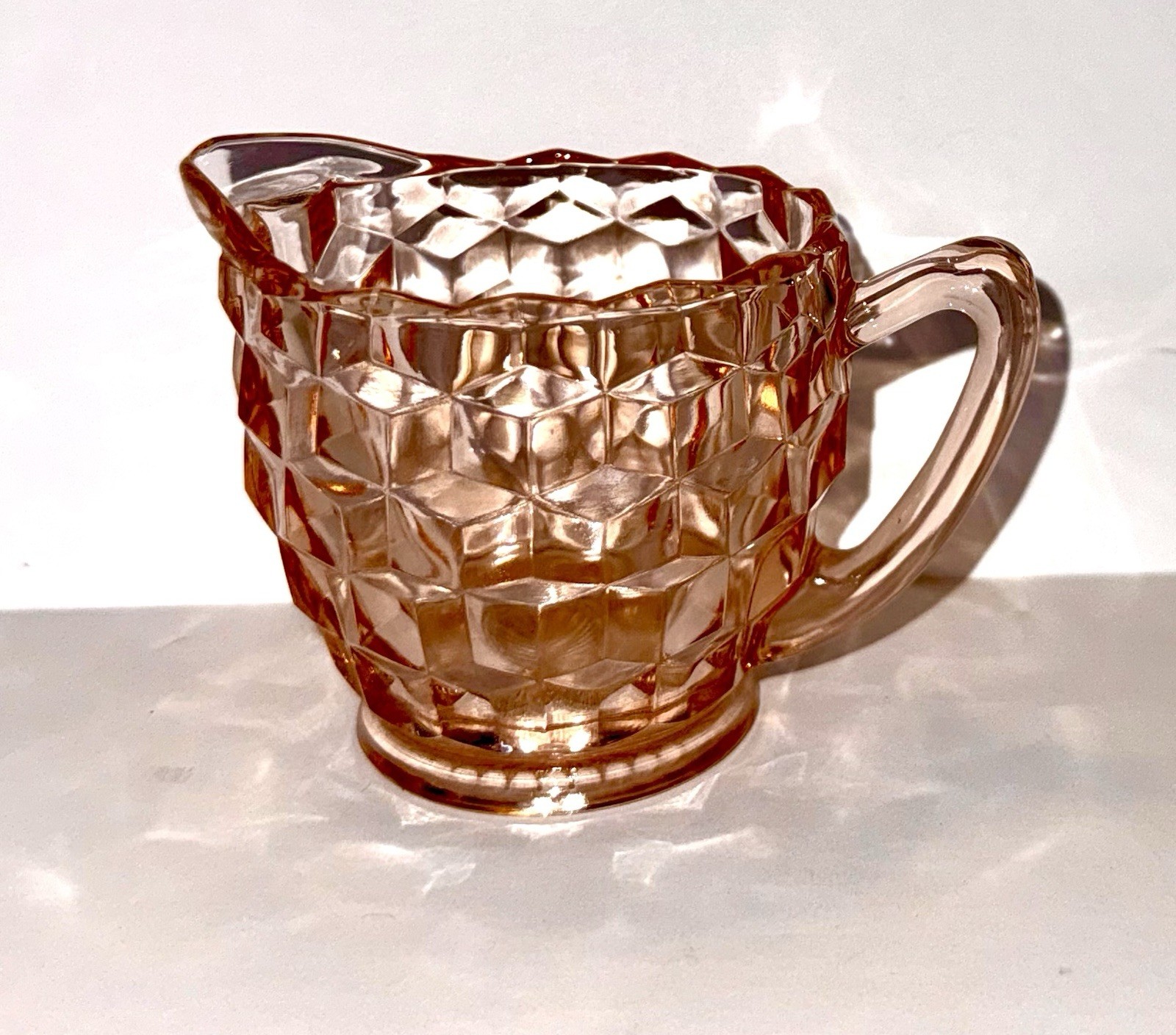 Very Jeannette Glass Creamer Pink Rose Cubist Pattern Depression Era 1929-33