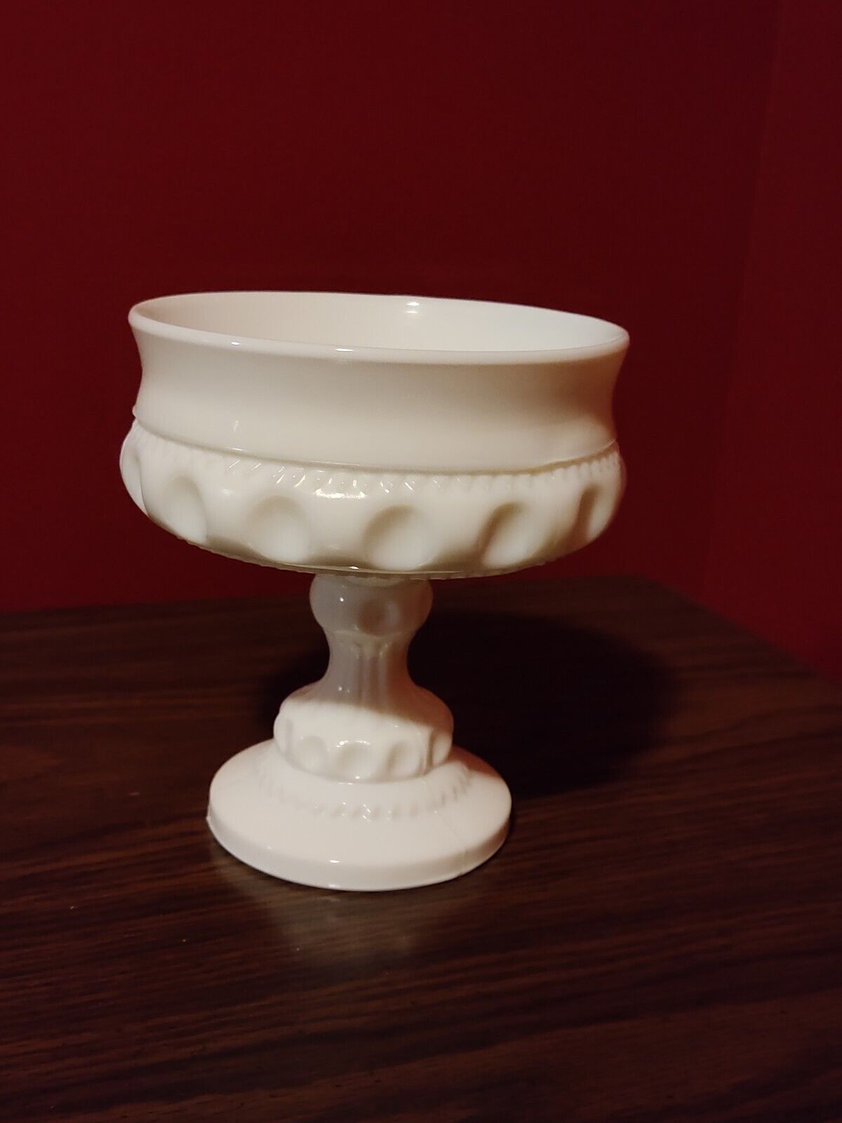 Vintage White Glass Compote With thumbprints