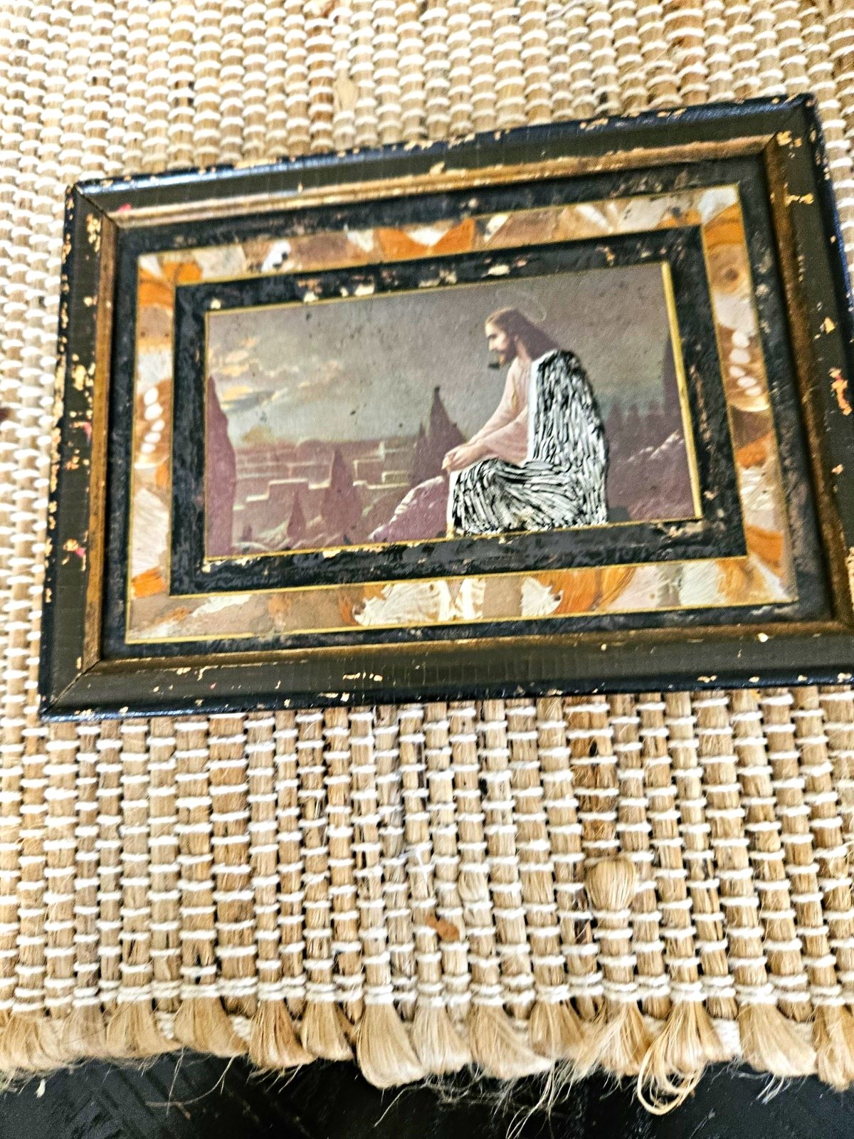 Vintage Ornate Frame Lithograph of Jesus in the Garden of Olives 5x7