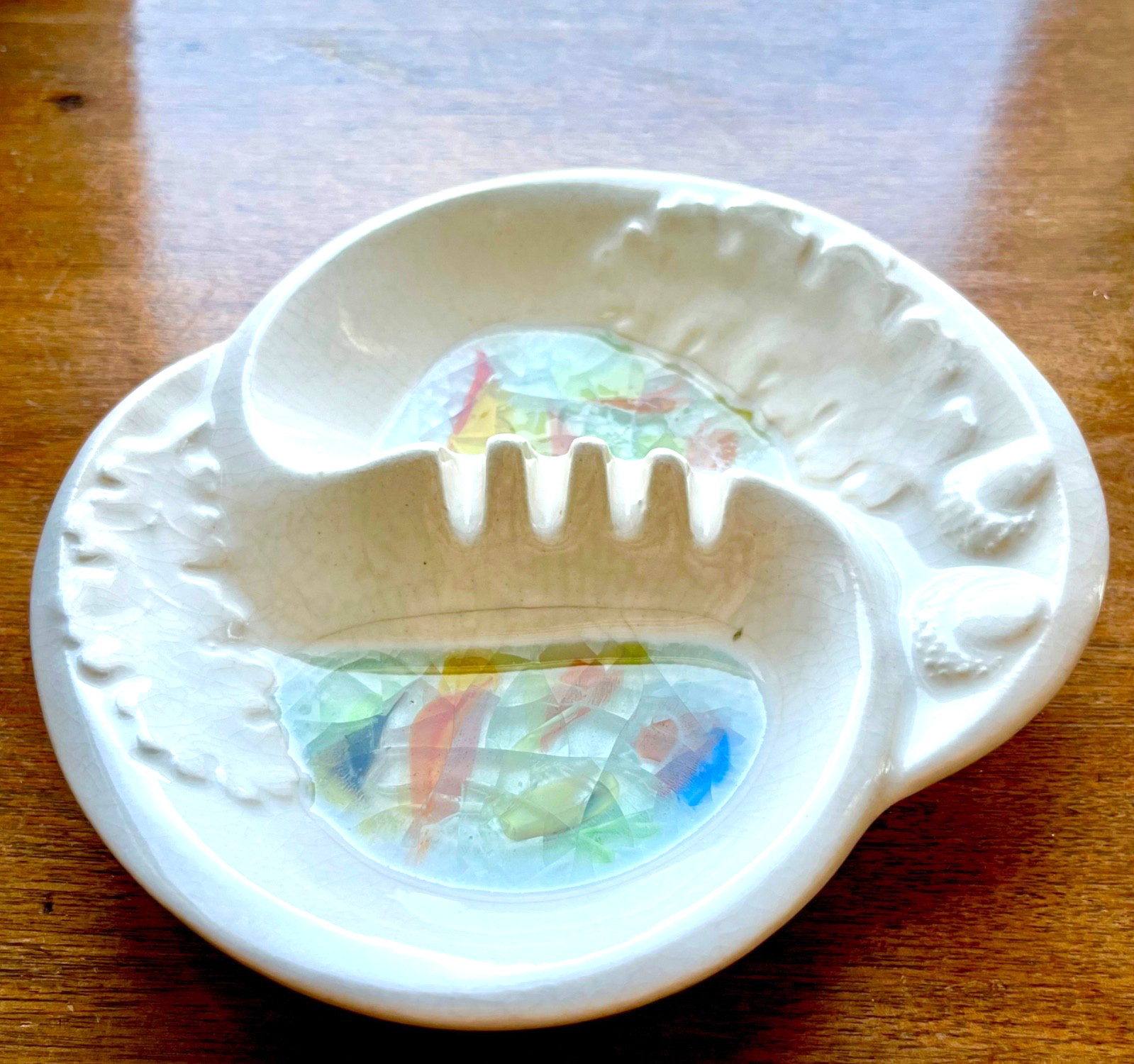 1959 Sunkist Van Nuys California Pottery Fused Glass Mosaic Ashtray 6.5” VGC