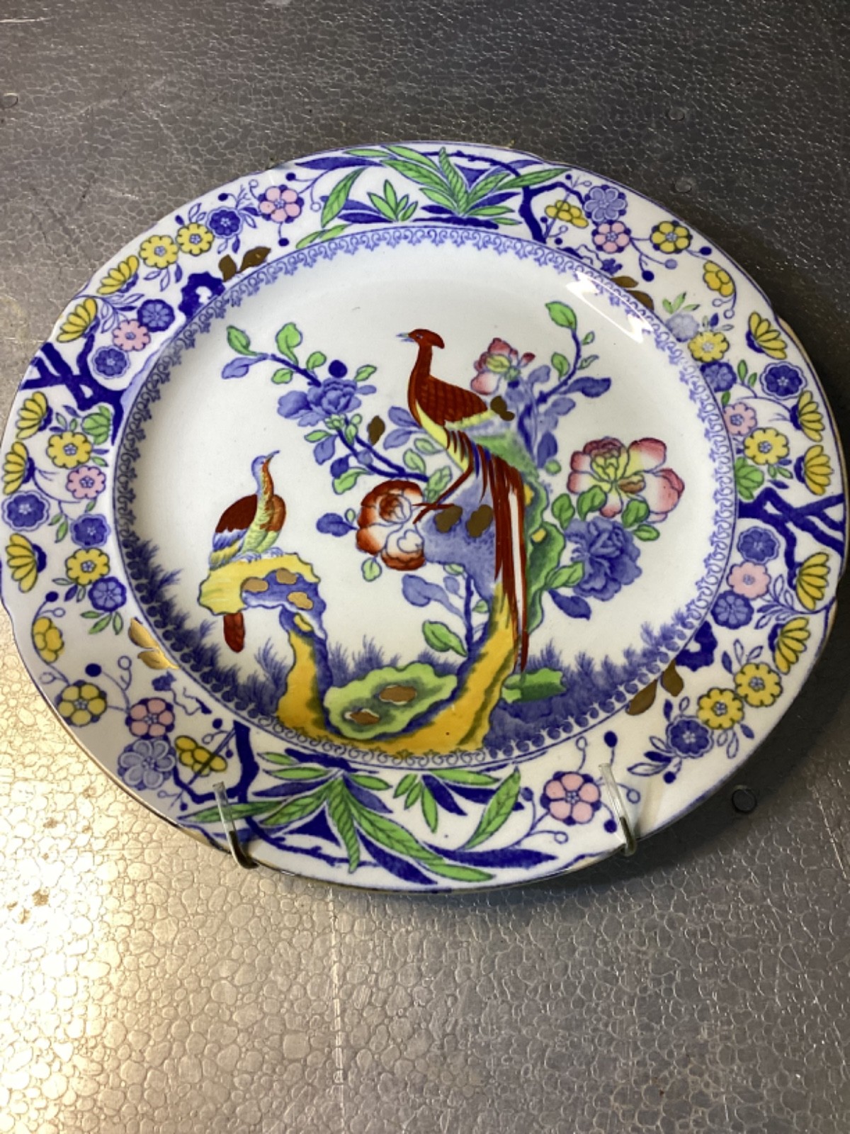 Antique Masons Patent Ironstone China Oriental Pheasant Bird Plate 9.5”