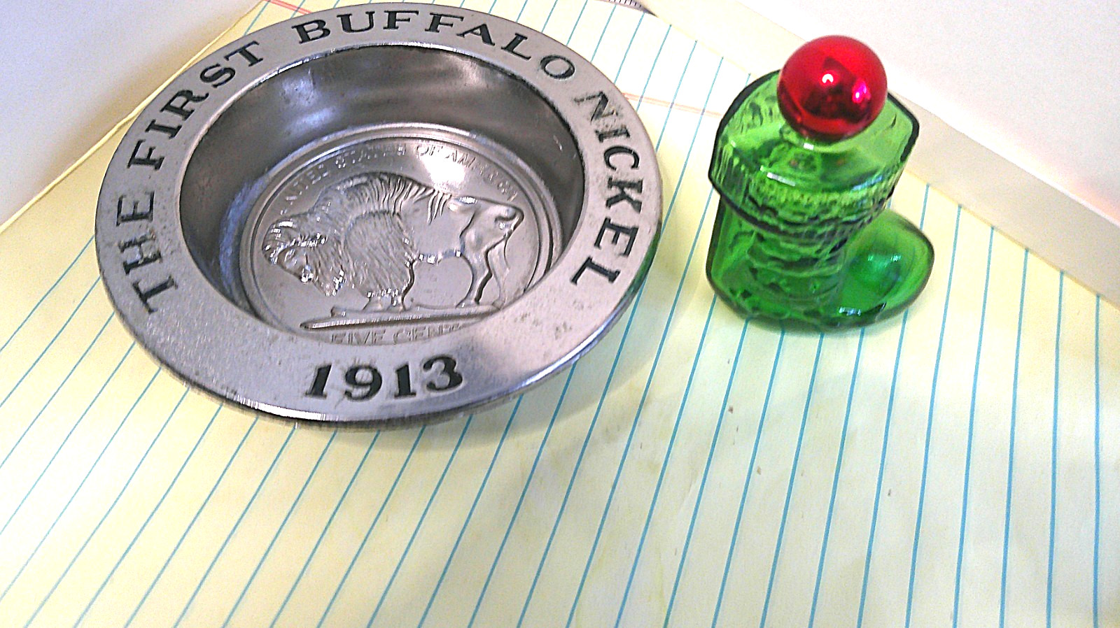 Vintage Avon the First Buffalo Nickel 1913 Trinket Dish & Santa Gift Boot Bottle Vintage Avon the First Buffalo Nickel 1913 Trinket Dish & Santa Gift Boot Bottle