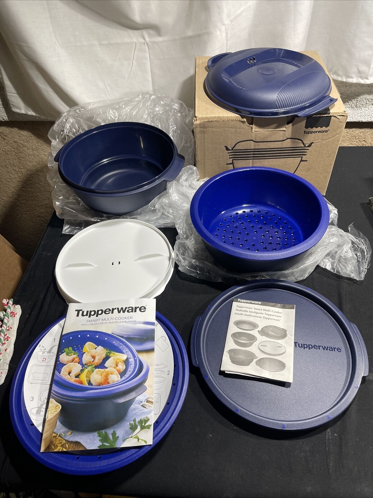 Tupperware Smart Multi-Cooker Microwave Steamer Cooker Cobalt Blue New Open Box