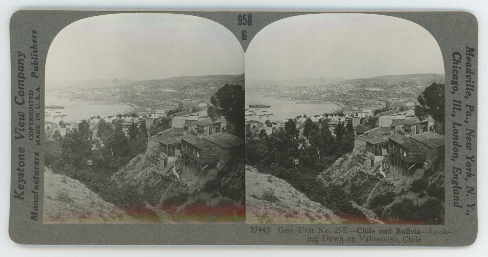 c1900's Real Photo Stereoview Chile and Bolivia Looking Down on Valparaiso Chile