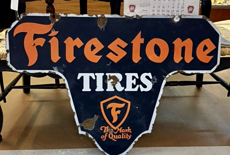 Circa 1920s Firestone Tires Double-Sided  Porcelain Sign