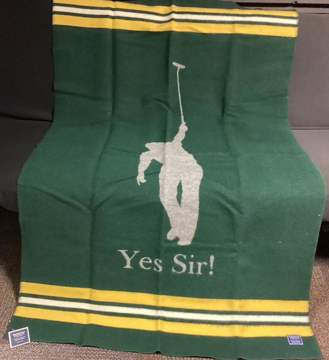 Faribault Jack Nicklaus Green Wool Blend Throw Blanket Yellow Stripe USA New