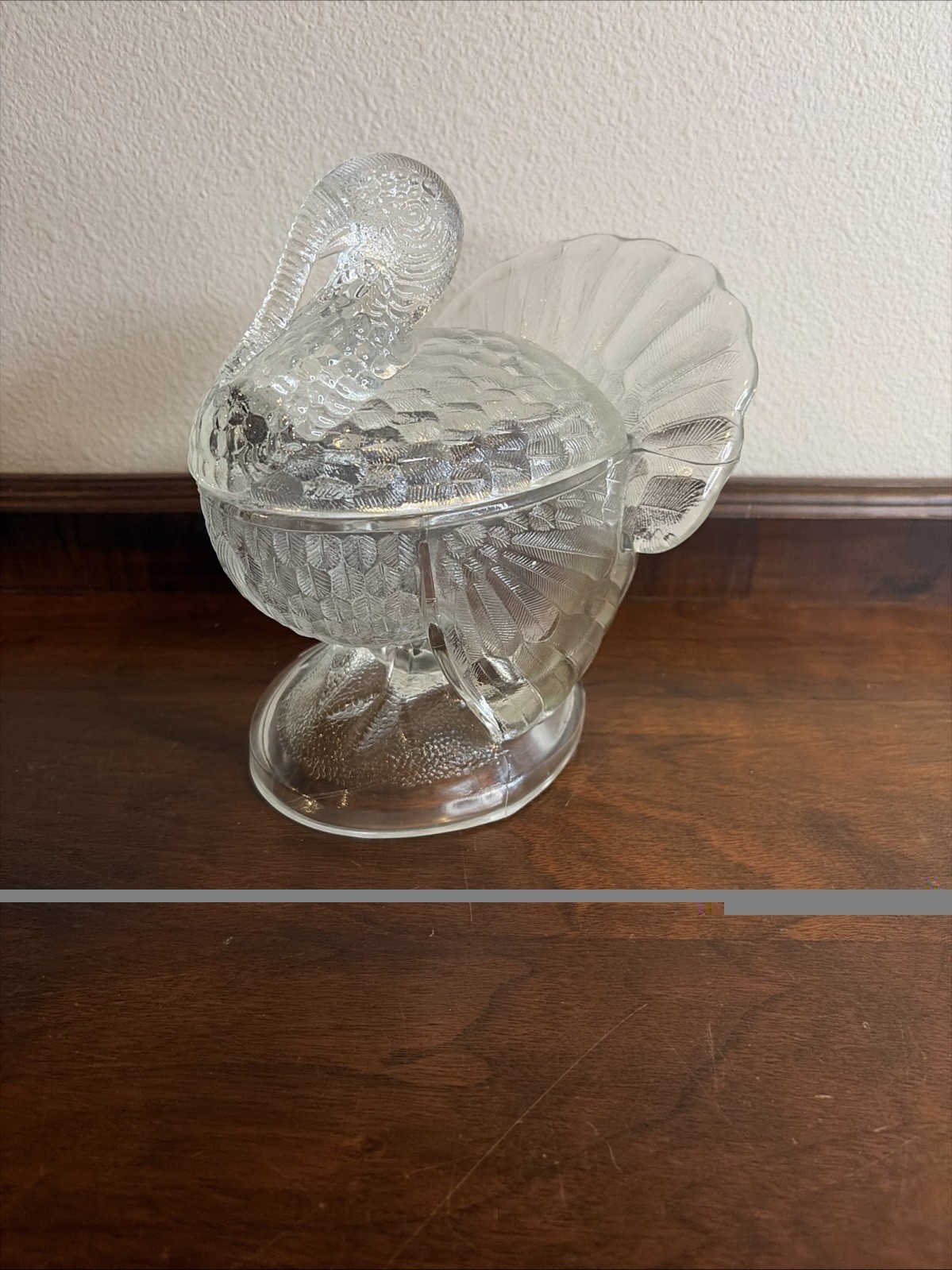 VTG L.E. Smith Clear Lidded Turkey Candy Bowl/Dish