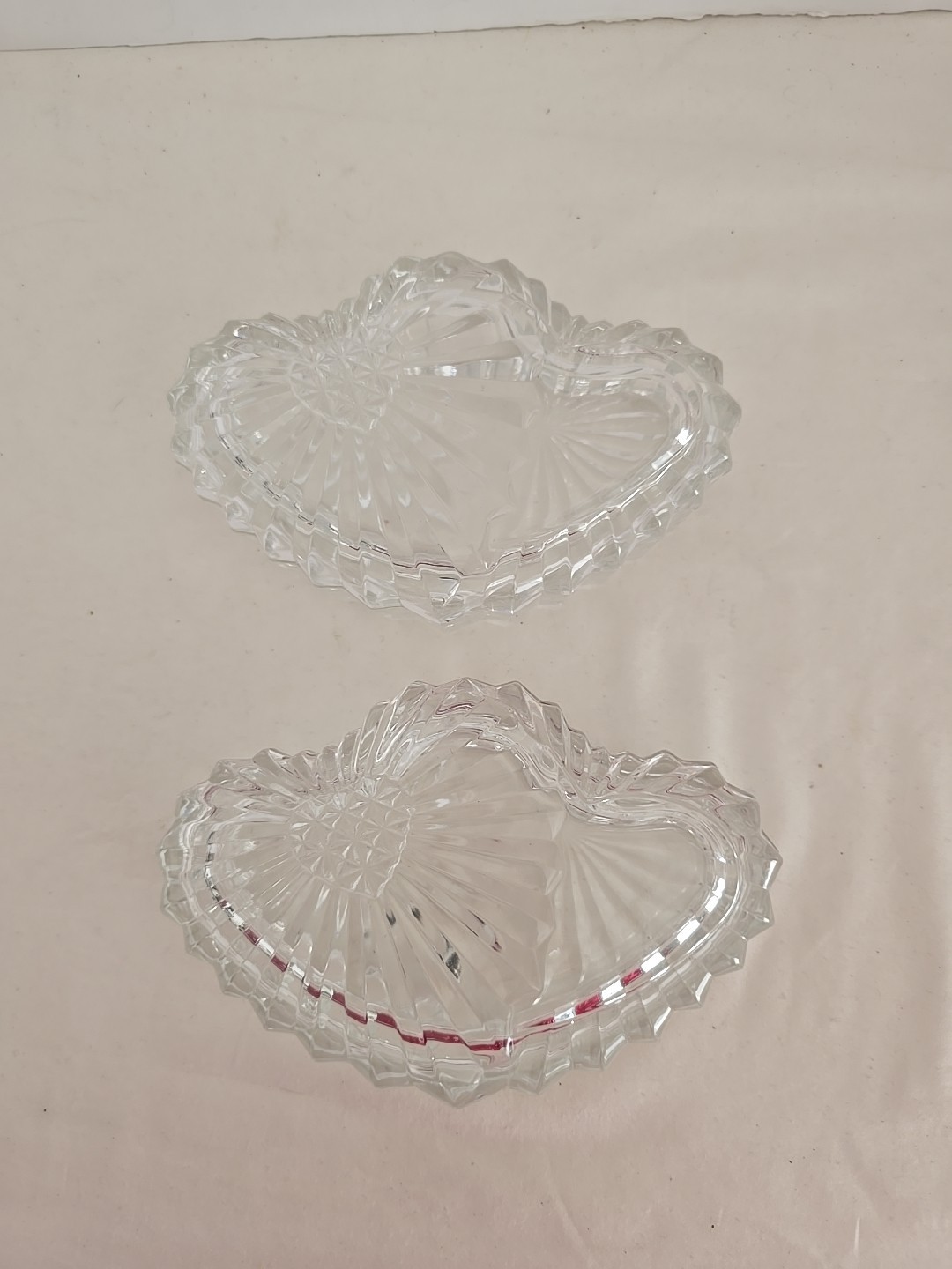 2 Clear Glass Trinket Dish Studio Nova Crystal Glass Covered Heart Jewelry 5.5