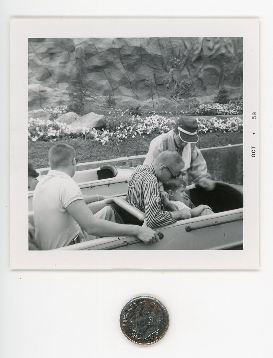 Vintage 1959 DISNEYLAND photo / Boat Ride Attendant Finds Contraband on Your Son
