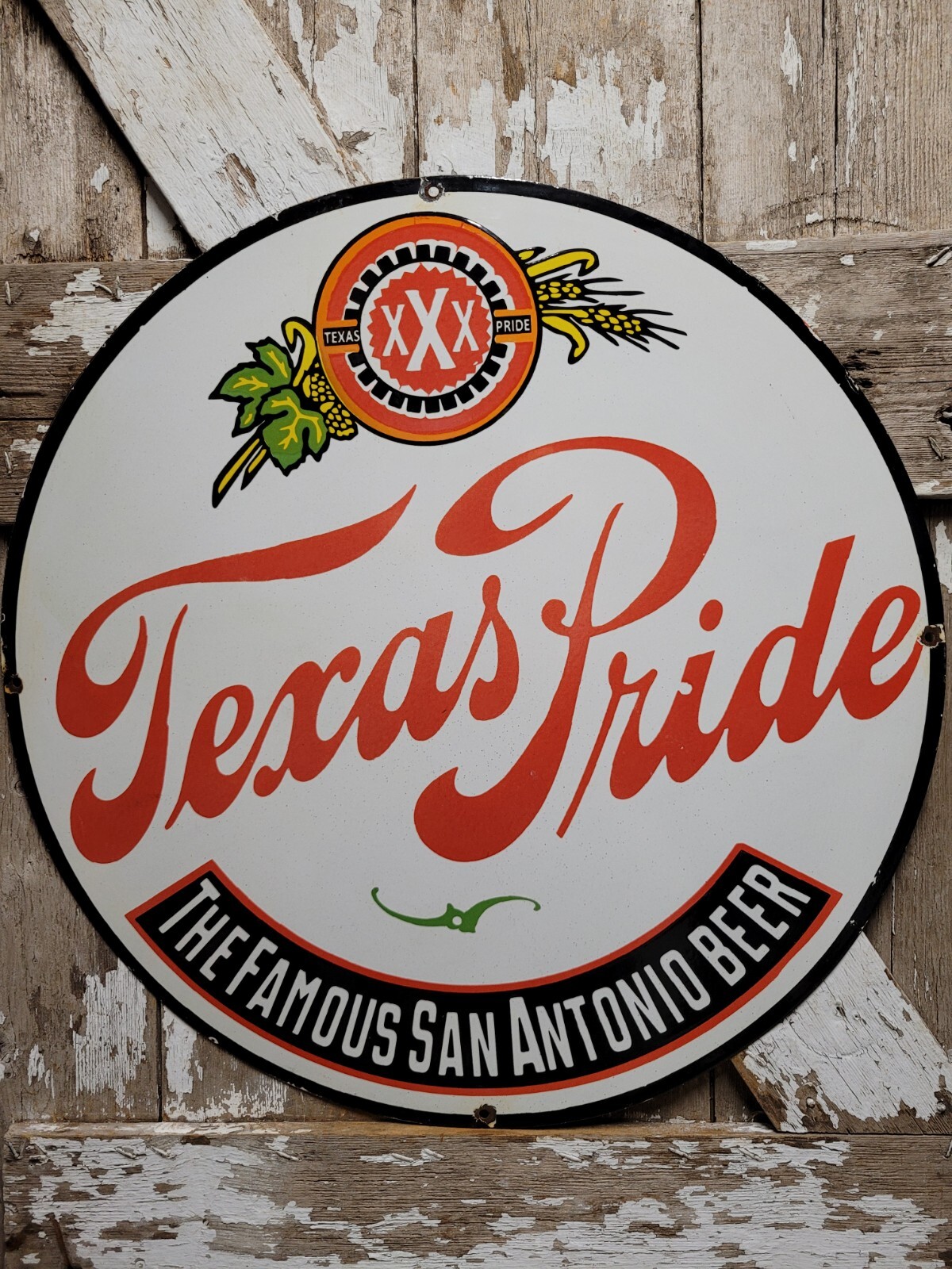 VINTAGE TEXAS PRIDE BEER PORCELAIN SIGN 30