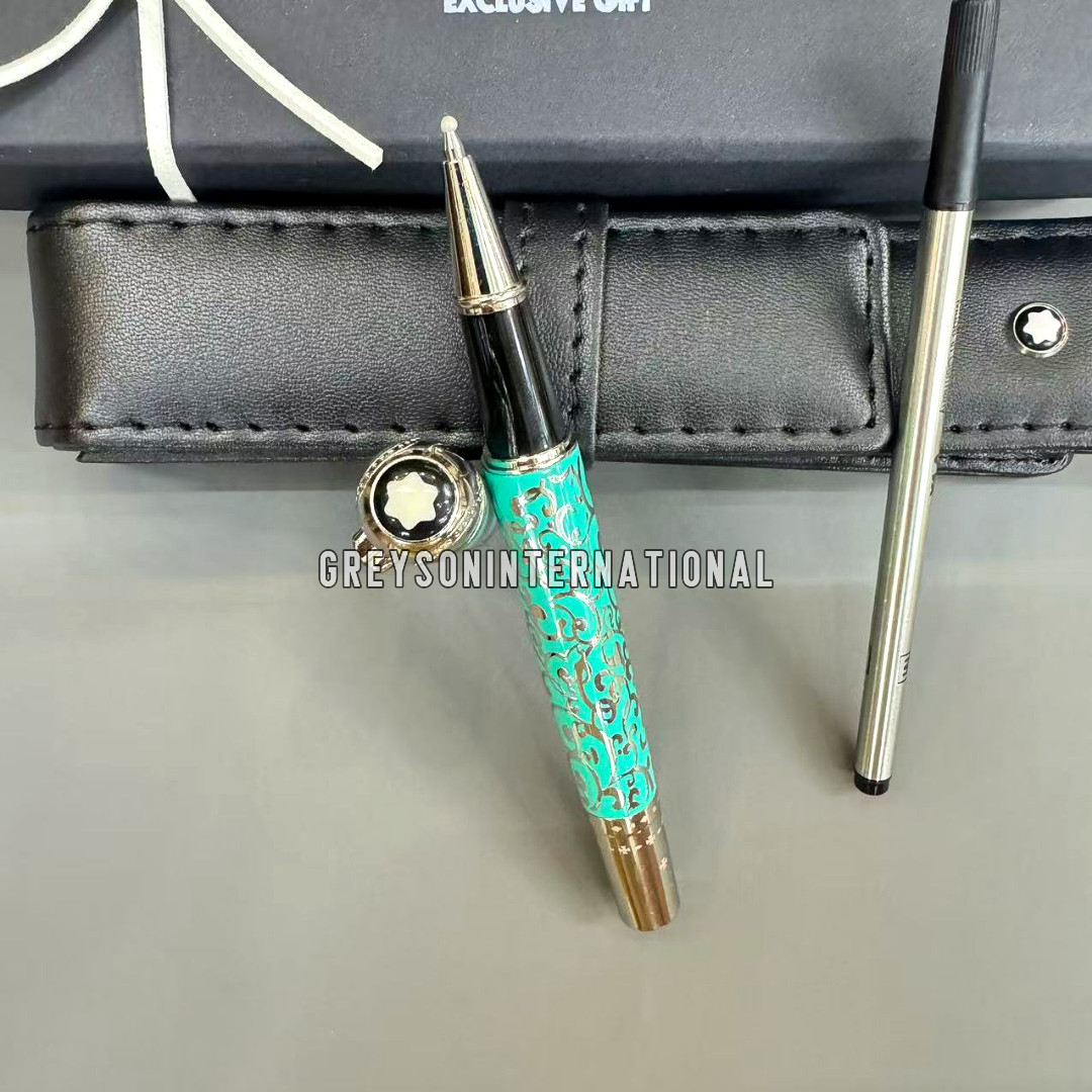 HOT MB Turquoise Floral Scroll Rollerball Pen w/ Box Pouch & Refill