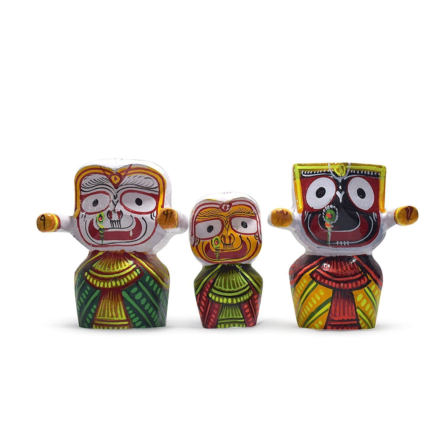 Handicraft Lord Jagannath Balaram and Subhadra Maa Wooden Idol 4 Inch 