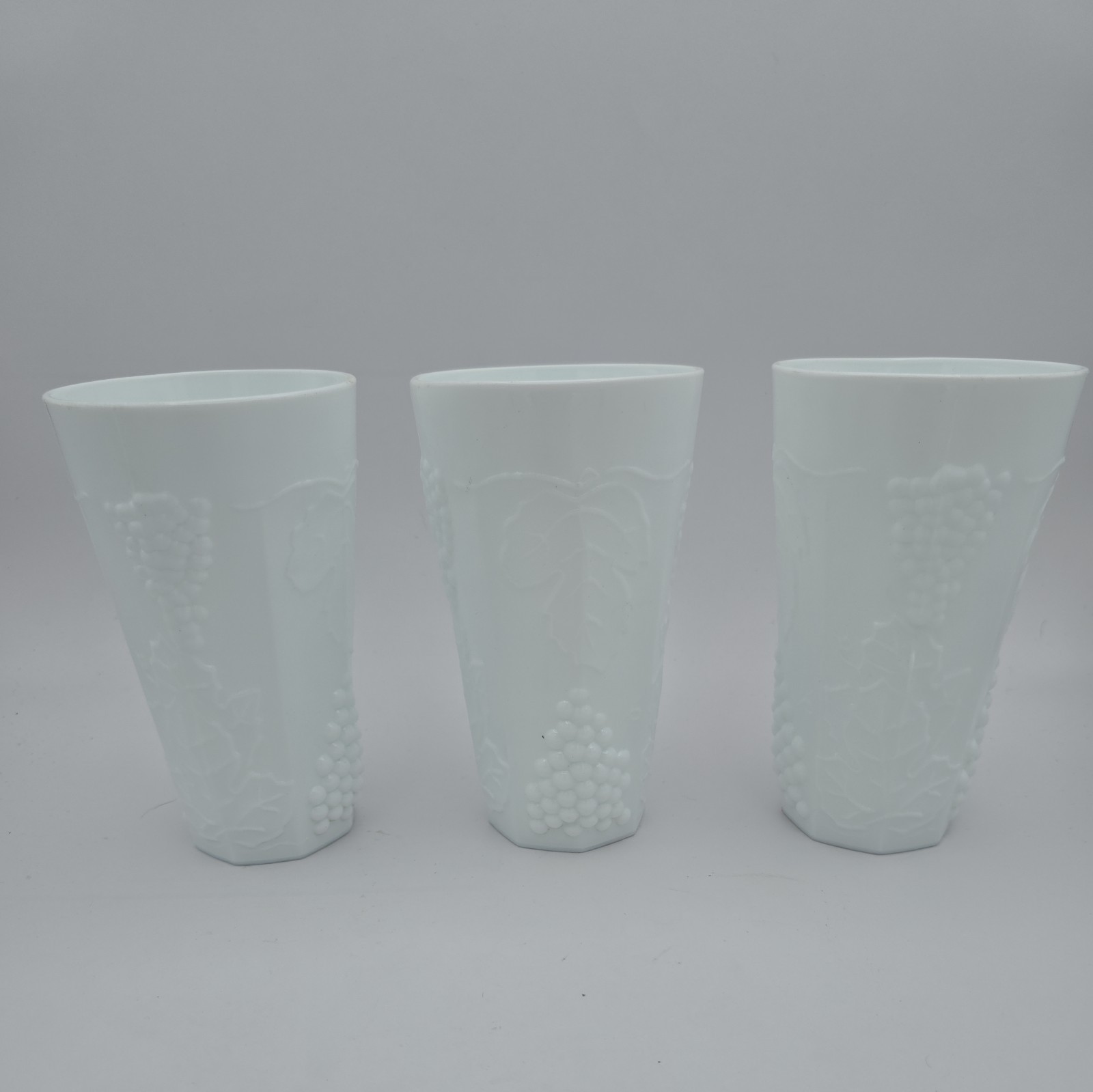 3 Indiana Colony Harvest Grape Milk Glass Tumblers 12oz Tumblers 6\ 3 Indiana Colony Harvest Grape Milk Glass Tumblers 12oz Tumblers 6\