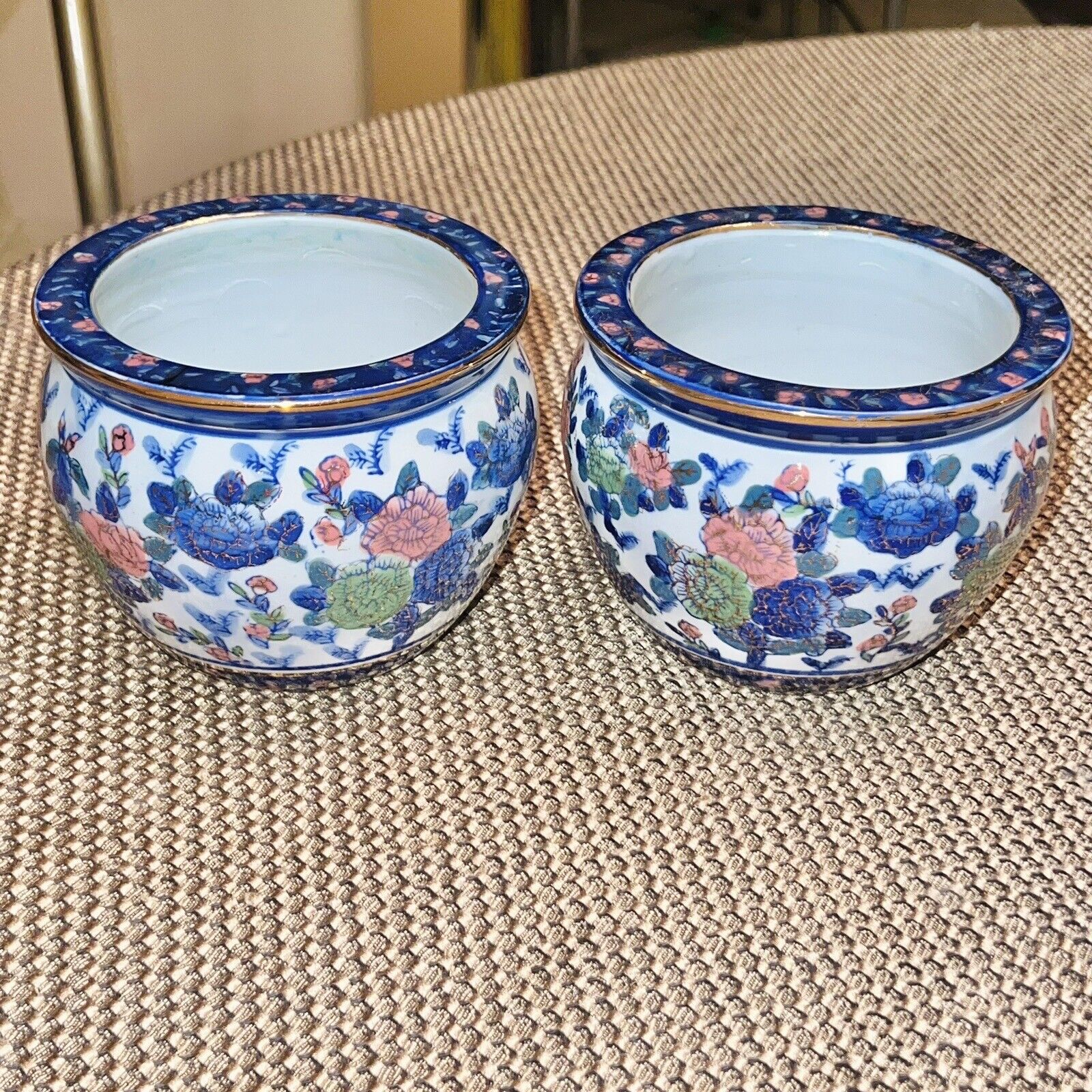 Vintage Pair Of Chinoiserie Fish Bowl Planters