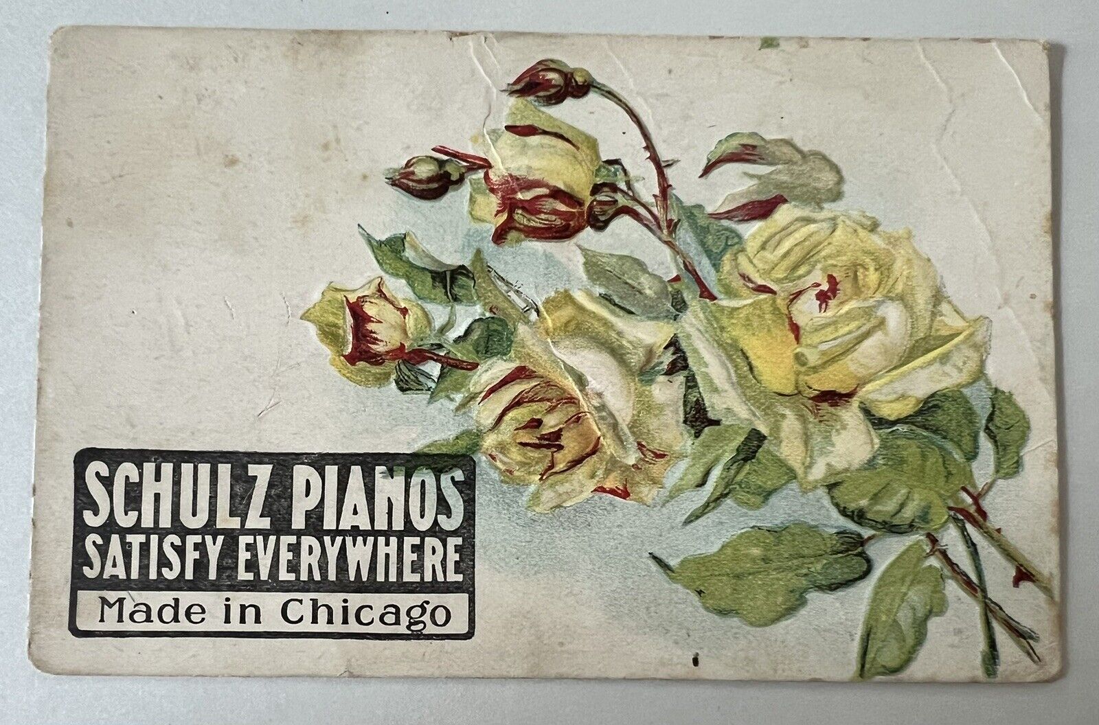 Advertising Schulz Pianos Made In Chicago Flowers 1917 Vintage Postcard