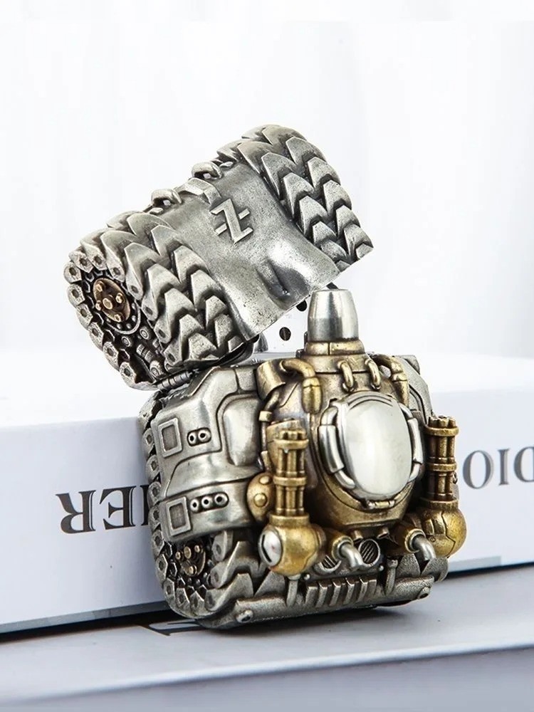 Luxury Brass Heavy Tank Fuel Lighter Windproof Flint Wheel Ornament Gift Box New