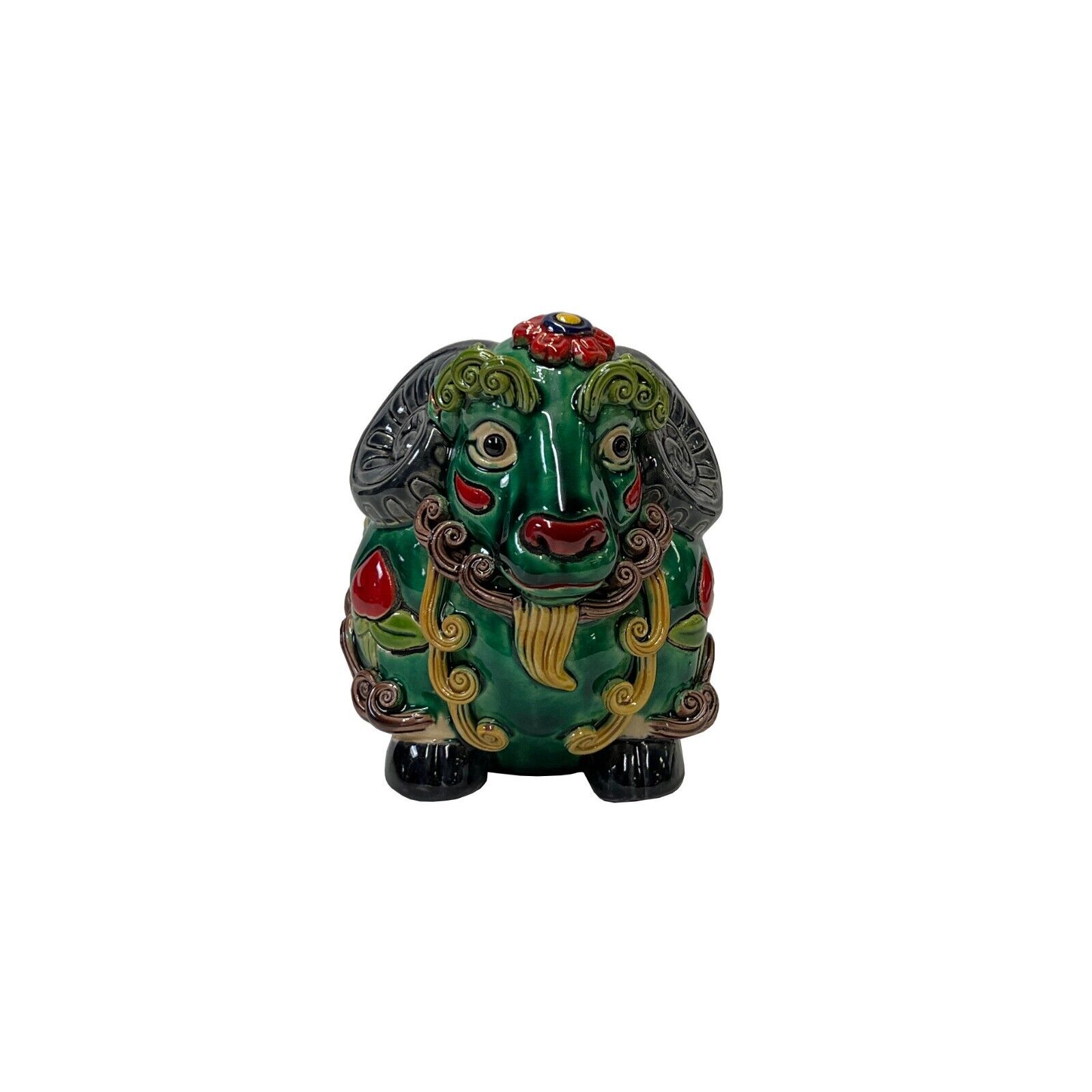 Handmade Green Small Ceramic Artistic Ram Figure Display Art ws3234