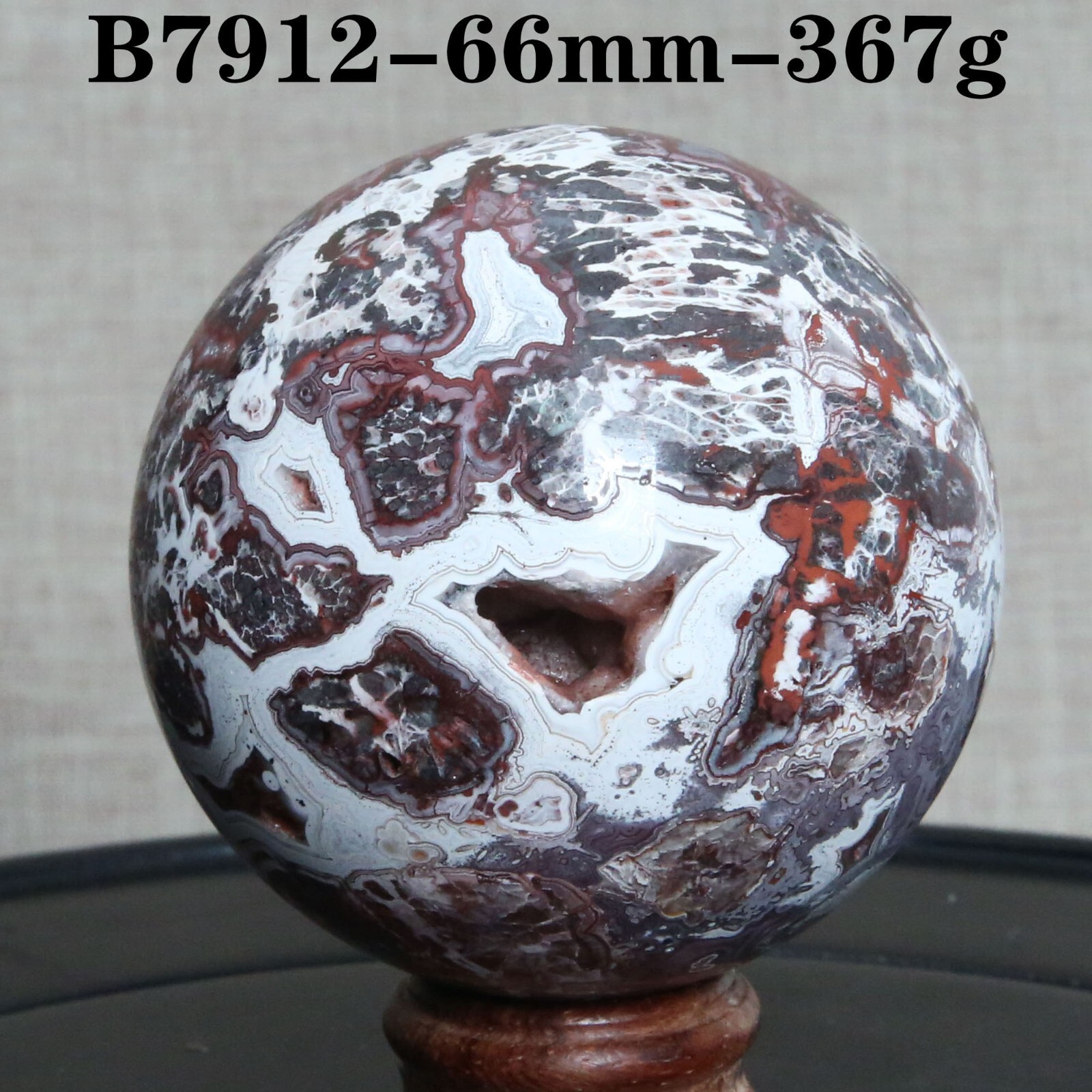 B7912-66mm-367g Natural Polished Mexico Banded Agate Crystal Sphere Ball Healing