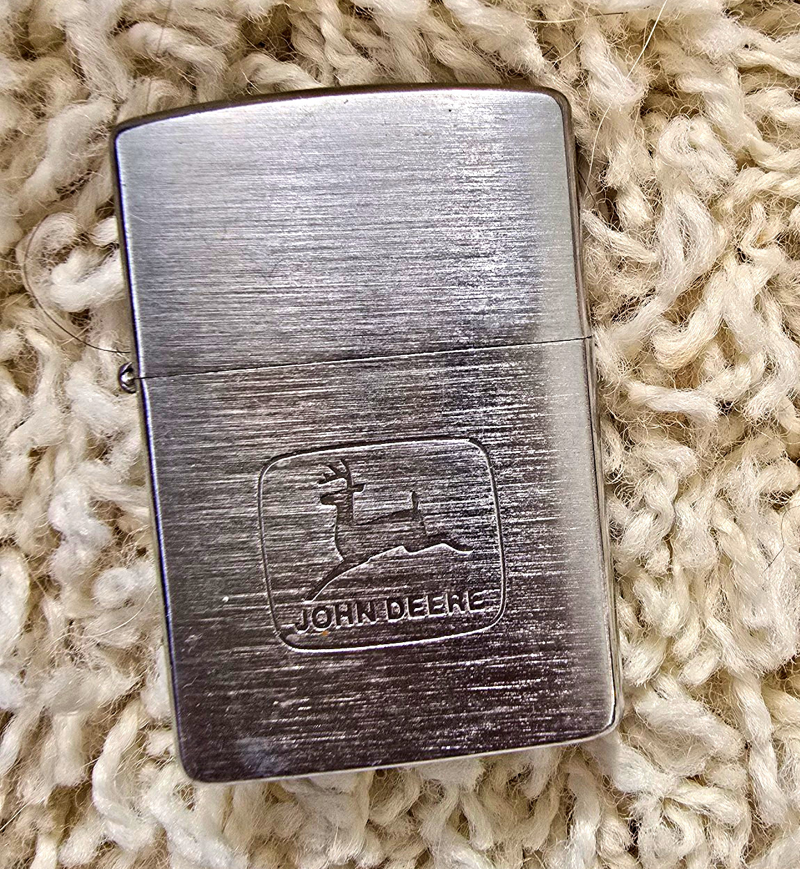 Vintage John Deere Engraved Brushed Chrome Zippo Lighter Logo NOT WORKING