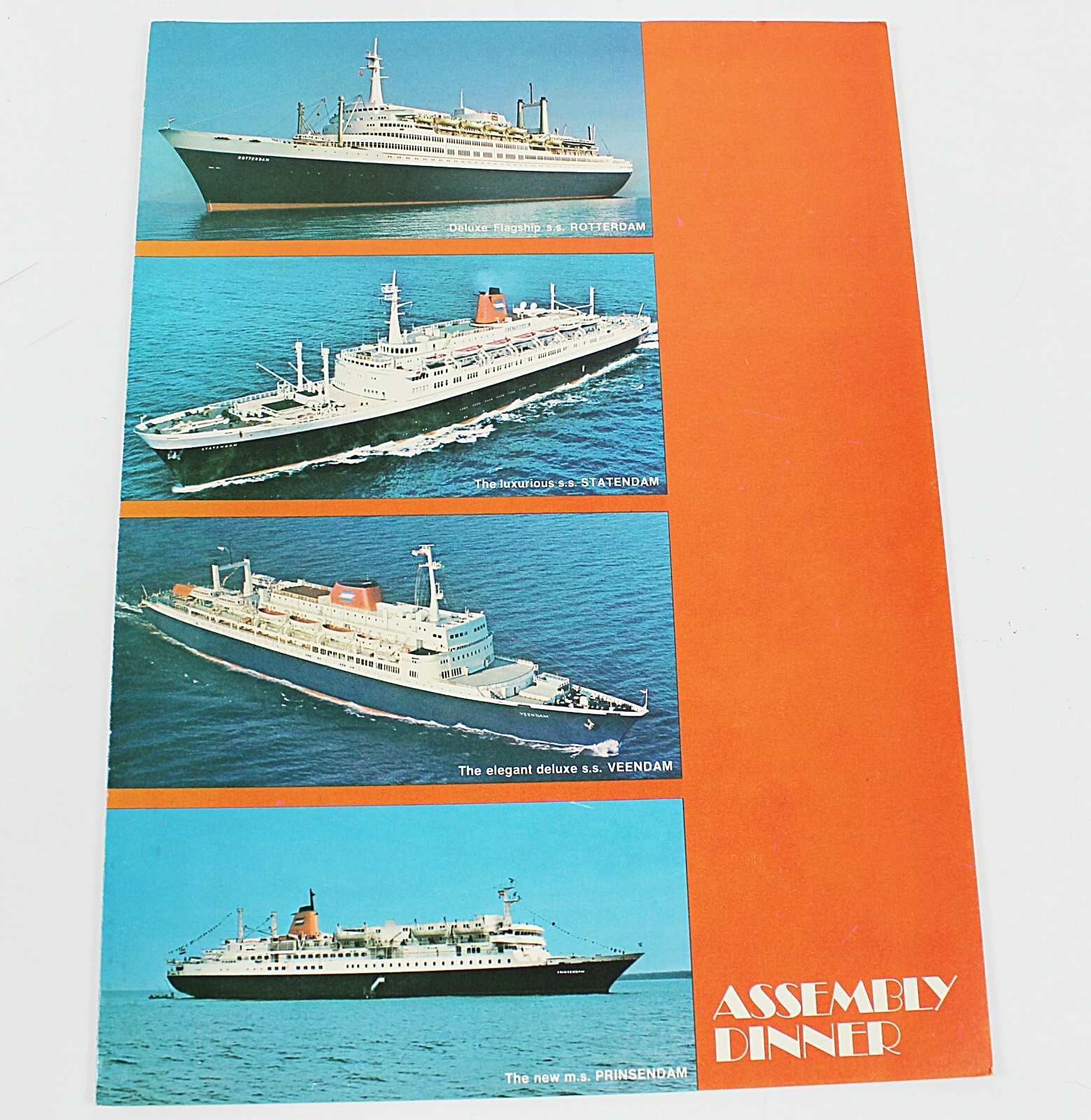 1978 Assembly Dinner Menu S S STATENDAM Holland America Cruise Ship Cover