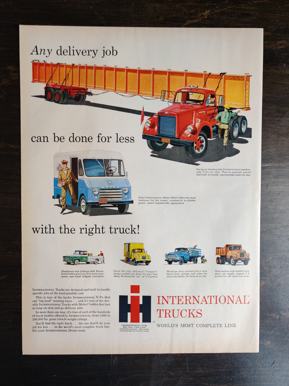 Vintage 1960 International Trucks Full Page Original Ad
