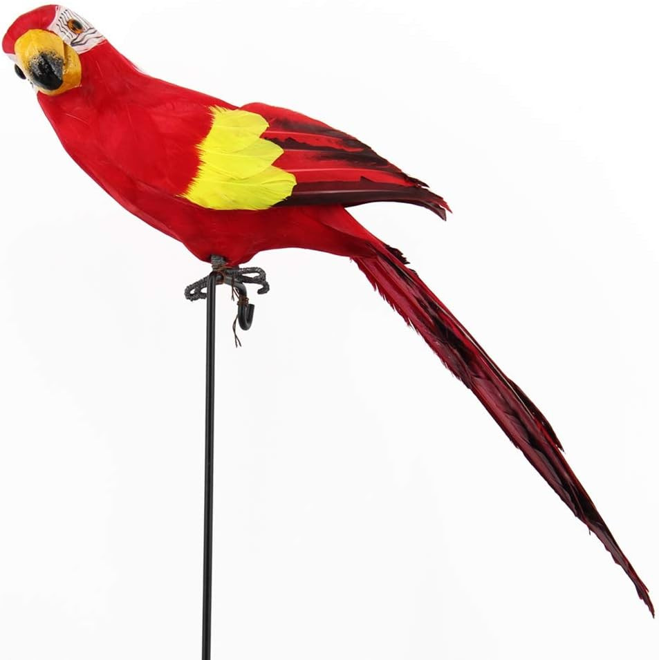 LWINGFLYER Large Red Parrot Lifelike Bird Figurine 17.8Inch/45Cm Artificial Feat